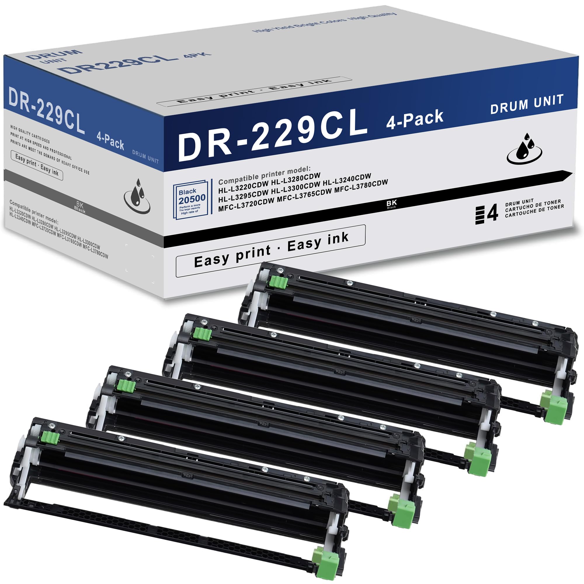 DR229CL Drum Unit (NOT Toner) 4 Pack Super High Yield Replacement for Brother DR229 DR 229CL DR-229CL Drum Unit for MFC-L3780CDW MFC-L3720CDW
