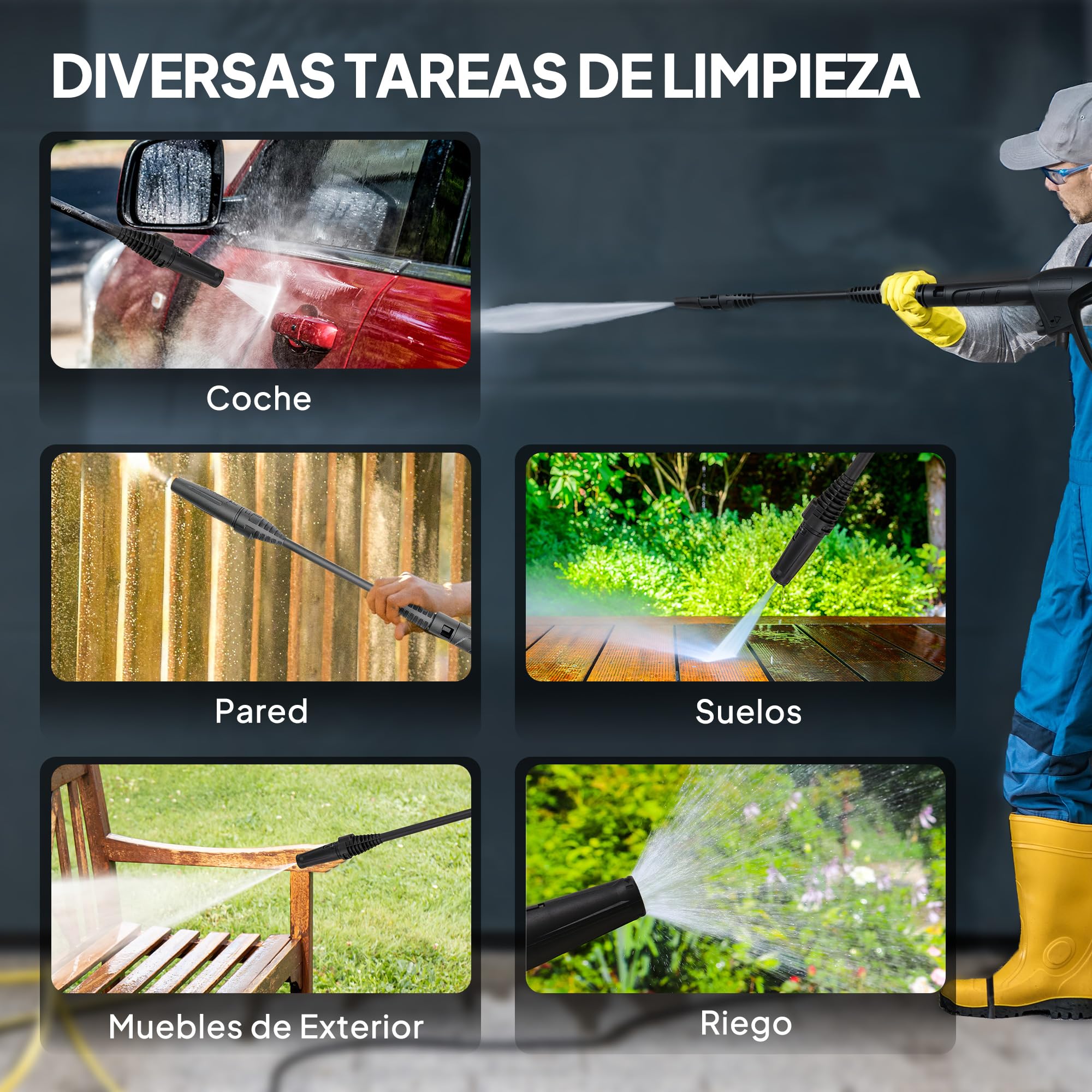 Outsunny Hidrolimpiadora de Alta Presión 1800W, Presión 150 Bar, Caudal 420 L/h, con Bomba de Aluminio, Parada Automática, Manguera de 6 m, Incluye Botella de Espuma y Boquilla Ajustable, Rojo y Negro