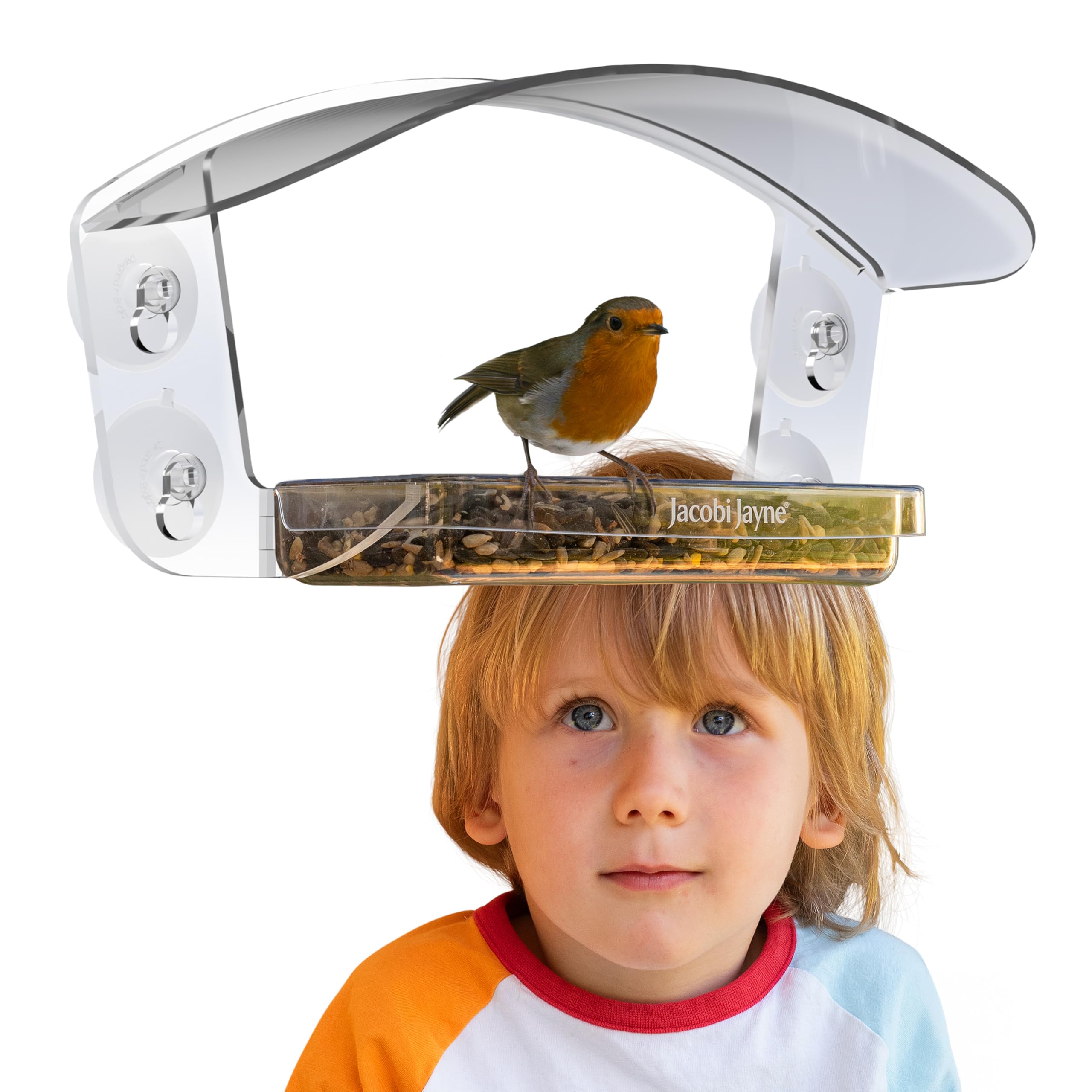 Jacobi Jayne® Sky Deck™ - Comedero para pájaros de Ventana Transparente con ventosas Fuertes - Comedero para pájaros para Ventana - Mira cómo los pájaros se acercan con Este comedero acrílico para