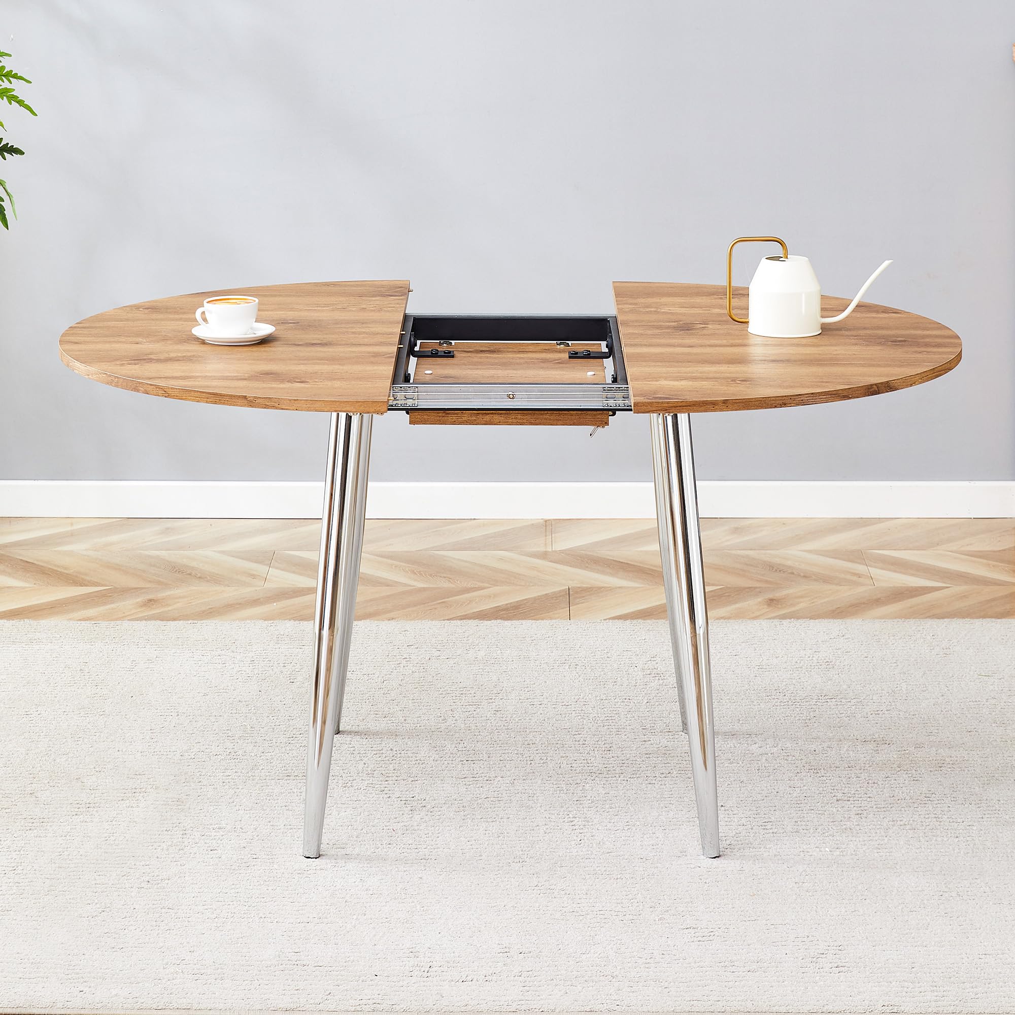 Tavolo da pranzo allungabile rotondo, 107-137 cm, estensibile in ovale, moderno