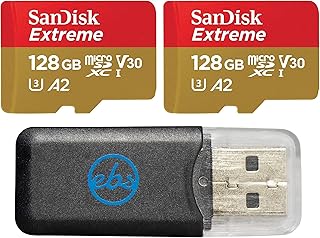 SanDisk MicroSD Extreme 128GB Memory Card (2) Works with GoPro Action Camera Hero 12 Black (SDSQXAA-128G-GN6MN) A2 V30 U3 Bundle with (1) Everything But Stromboli Micro SDXC Card Reader