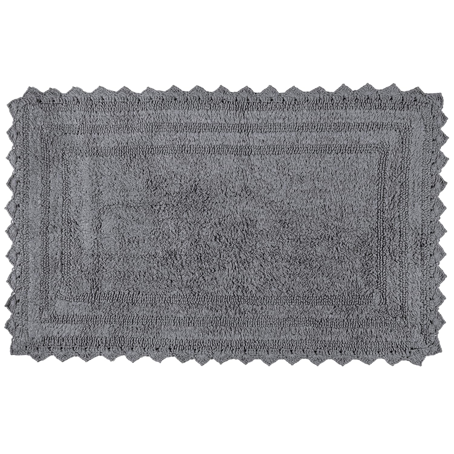 RAJRANG Titanium Grey Cotton Bath Rug – Rectangle 34x21 Inches with Crochet Edge – Reversible, Absorbent, Soft Boho Mat for Bathroom, Vanity, Spa, or