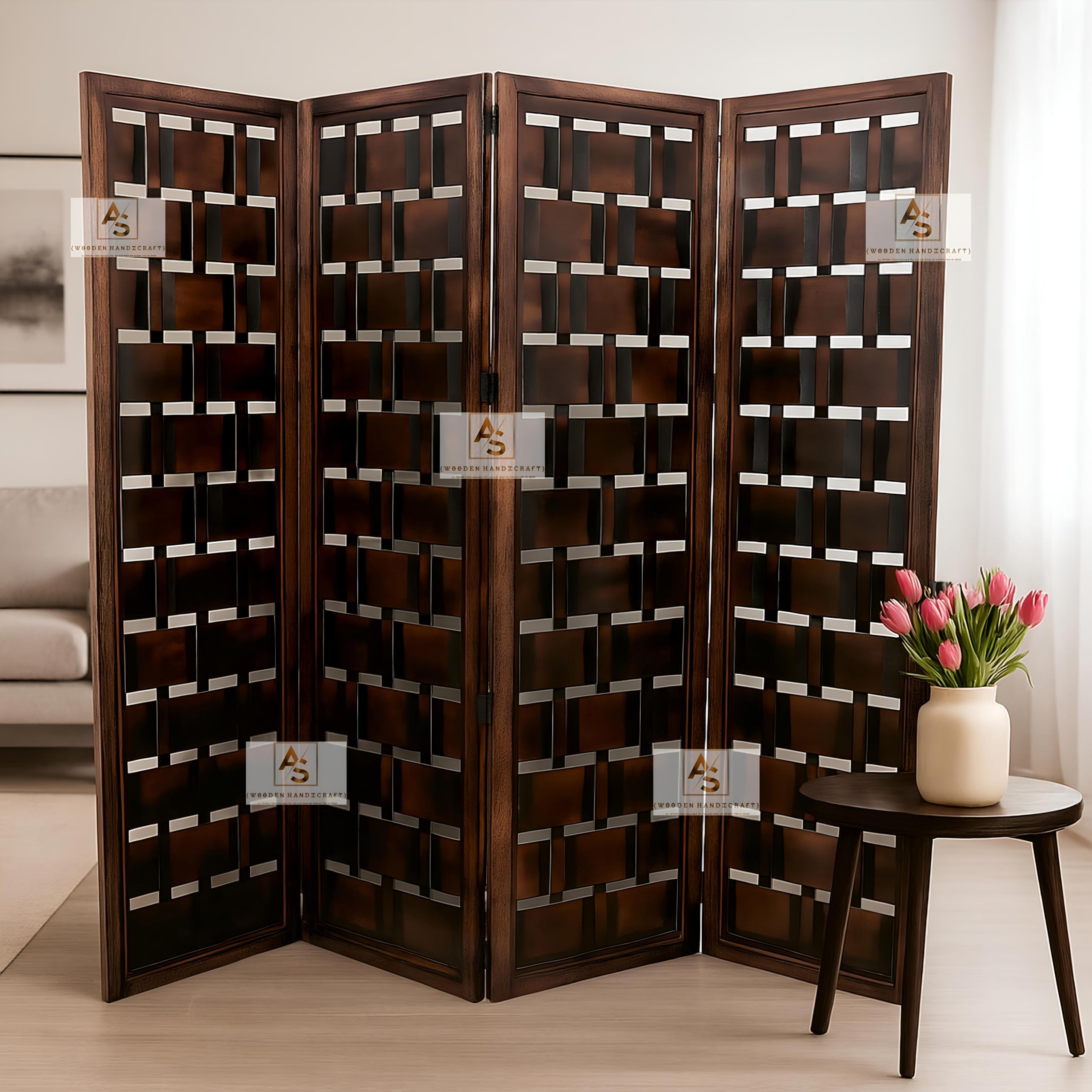 Partition for Living Room,Divider,Partition Wall Divider Screen Separator, Wall Panel Divider for Hall | Bedroom |Office | Puja Room | Restaurant Net Look (6 Feet -4 Panels)