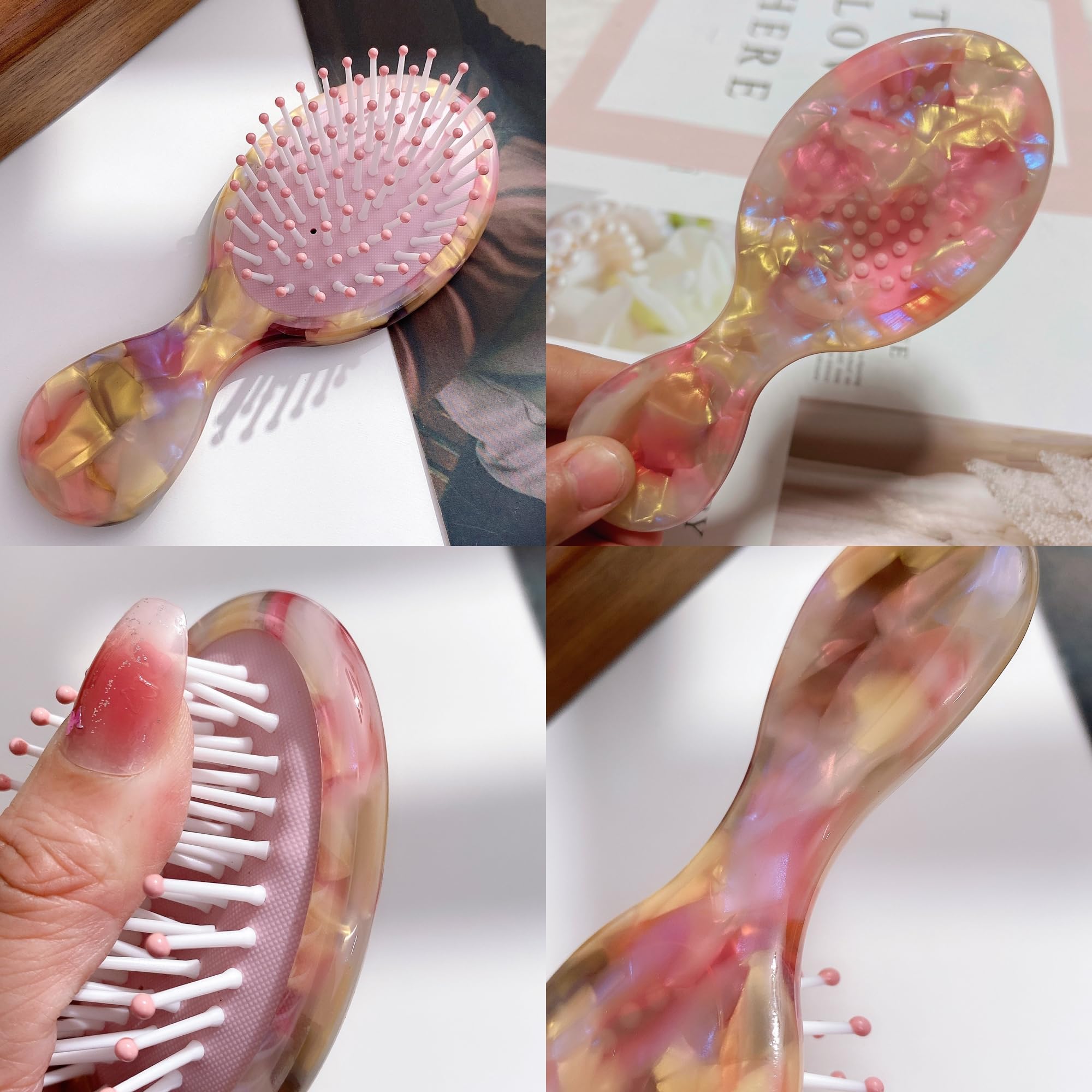 Amazon | セルロースアセテートハンドルヘアブラシ、SINIDEミニ