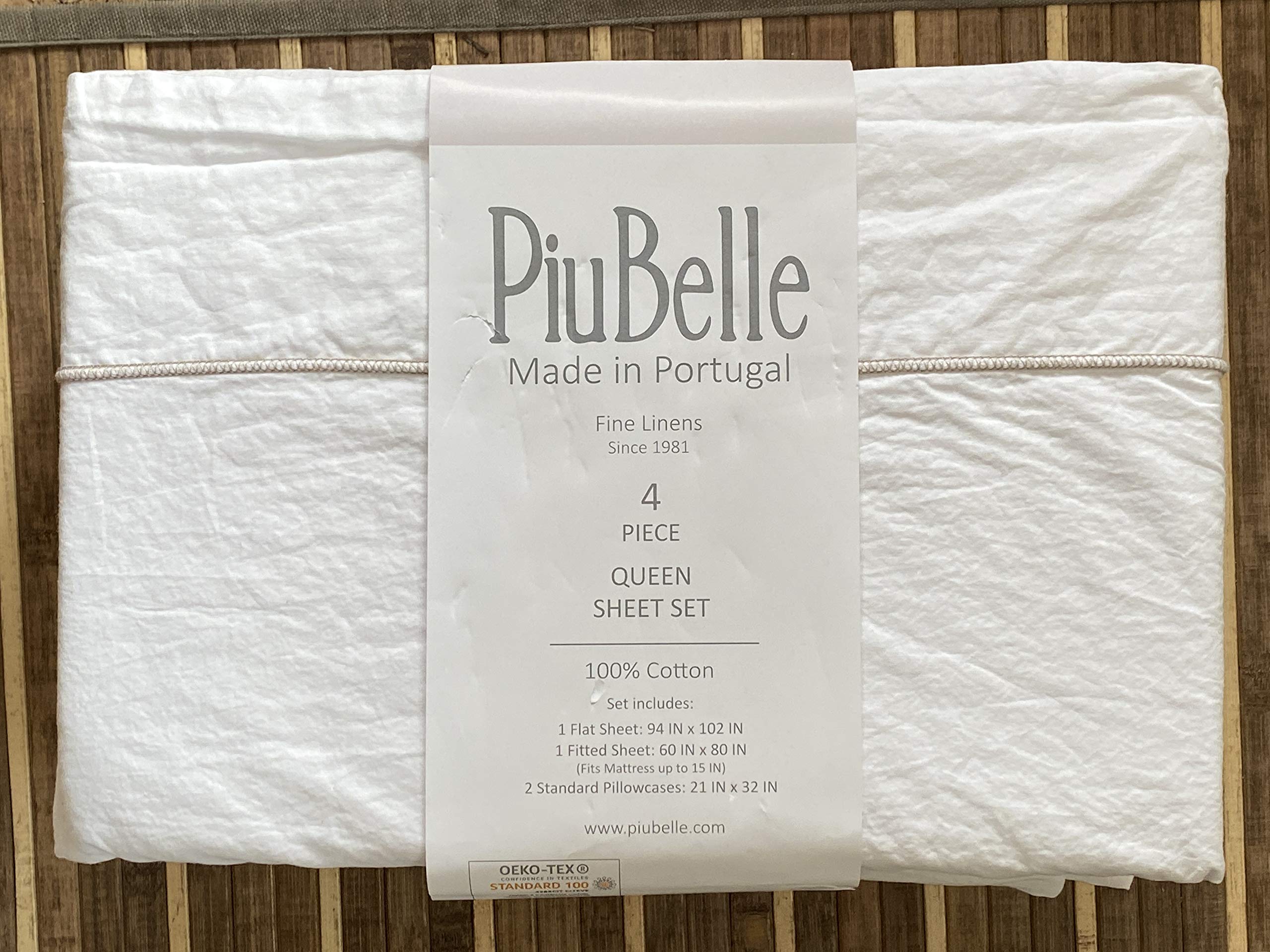 PiuBelle 4pc Cotton Sheet Set - Queen Size with Gold Stitching - Portugal PIU Belle All Cotton