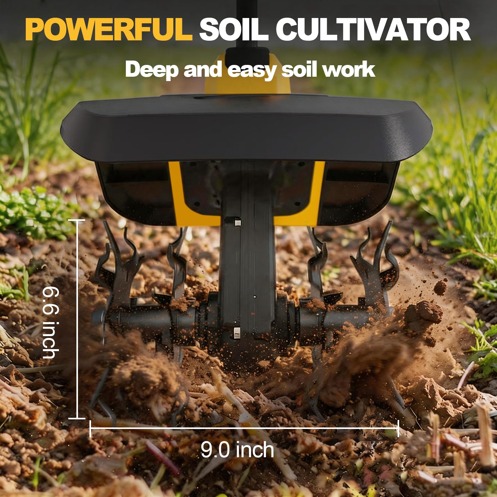 Cultivador inalámbrico compatible con batería de 20 V (solo herramienta), cultivador eléctrico de jardín con 360 RPM, ancho de labranza de 9 pulgadas y 6.6 pulgadas de profundidad para cultivo de