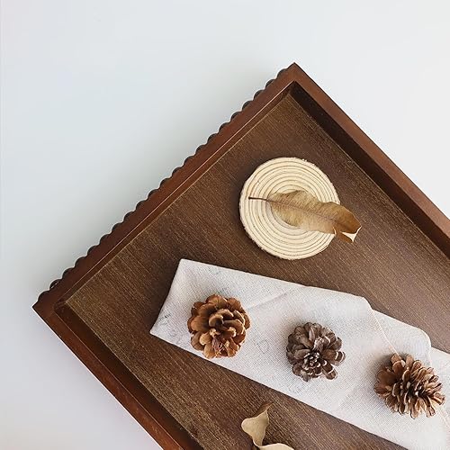 Miniatura 4 de Bandeja decorativa de madera, bandeja de servir al aire libre envejecida con cuentas de madera para otomana, mesa de café, entretenimiento,