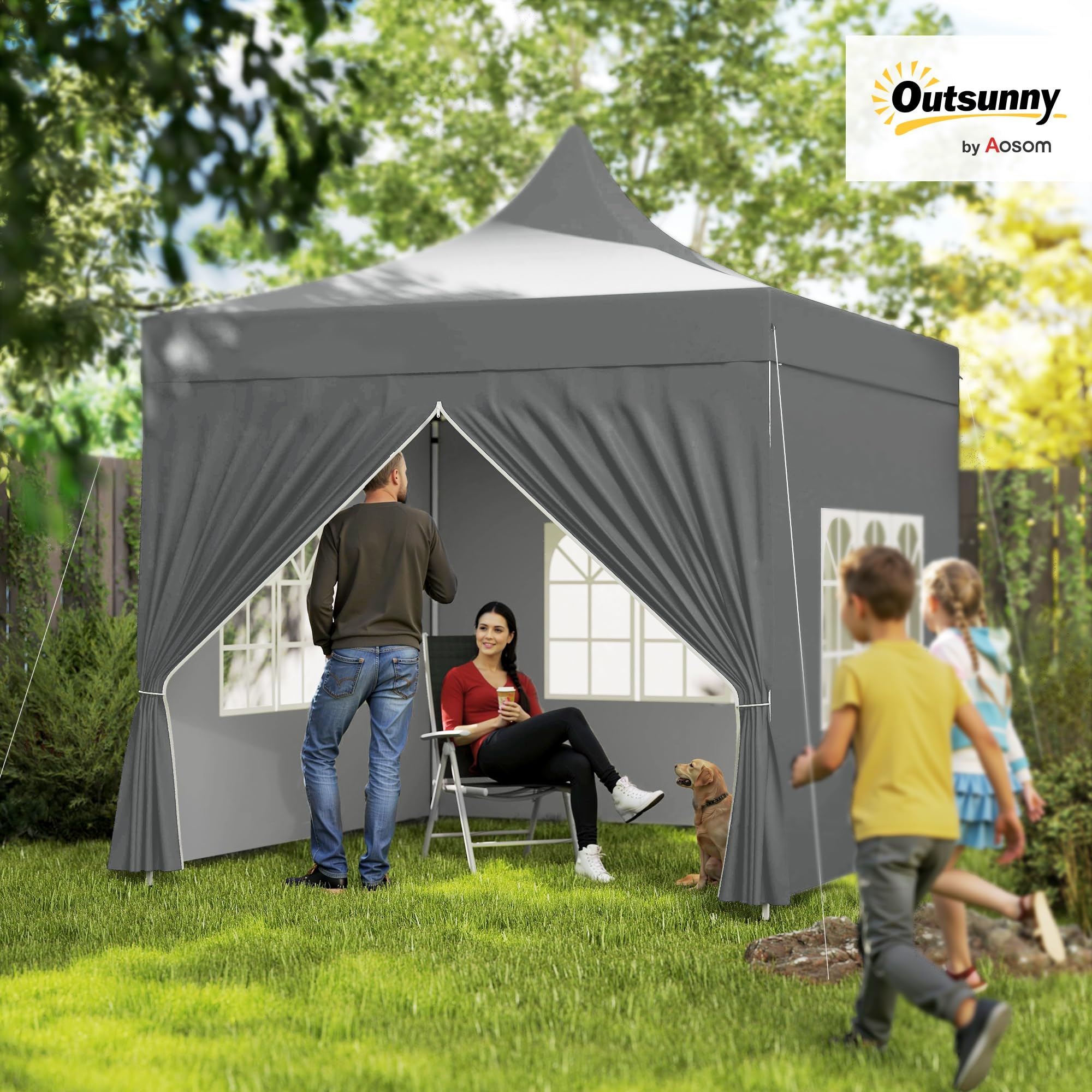 Outsunny Carpa Plegable Pop-up Gazebo 3x3 m Cenador Plegable con 4 Paredes Laterales Anti-UV Altura Ajustable Marco Metálico Robusta y Bolsa de Transporte para Camping Fiestas Gris