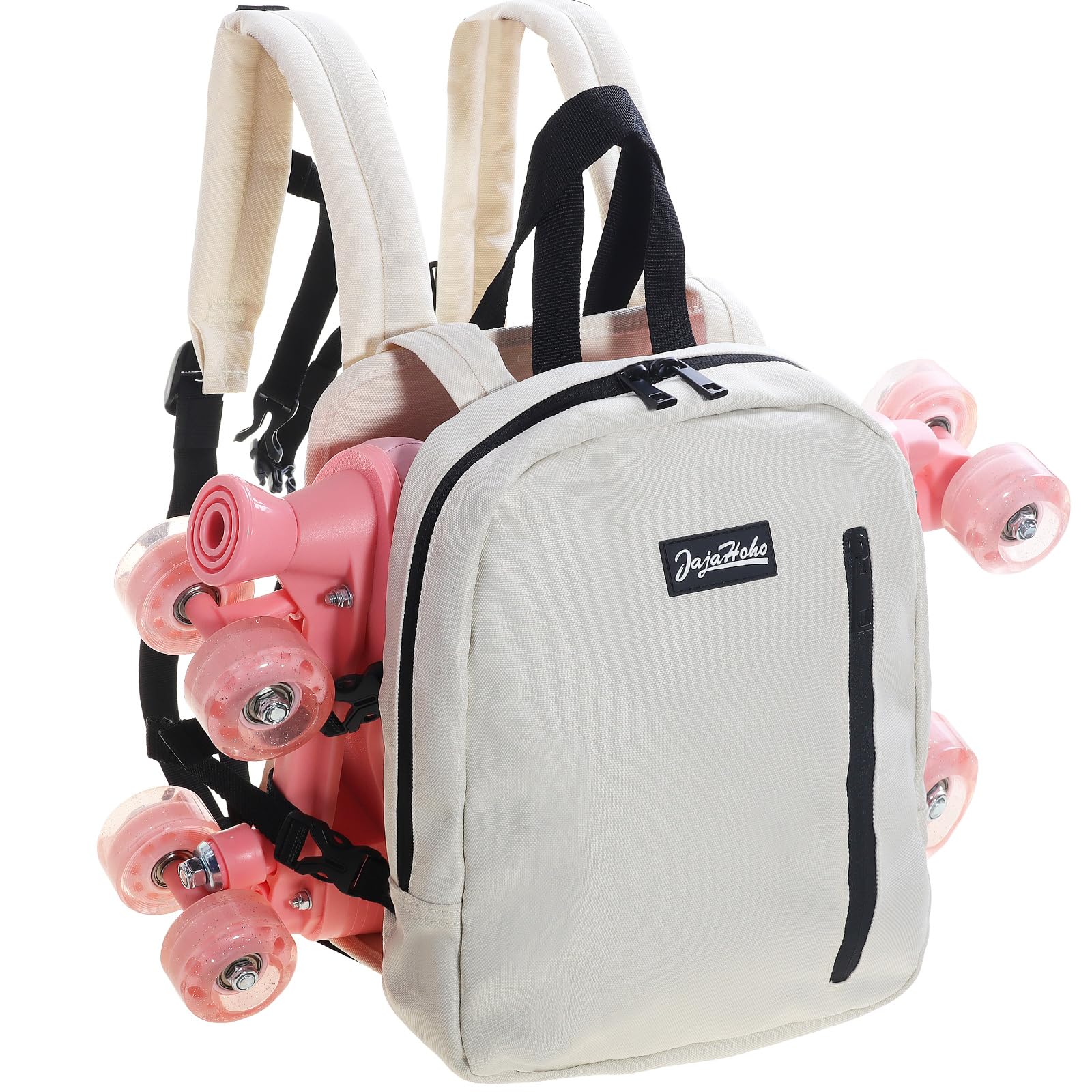 JajaHoho Roller Skates Bags for Women Men, Multi-Functional Sports Backpack for Rollerskates, Ice Skates, Inline Skates, Skate Gear Storage, Durable and Stylish, 11.8 x 9 x 2.8 inches (Beige White)