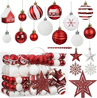 yazi 豪華105点セット クリスマス ボール クリスマスツリー オーナメント デコレーション 雪だるま・トップ星・雪の華 おしゃれ ボールセット クリスマス オーナメント 北欧 クリスマスツリー 飾り付け ゴージャスな配色 (レッド)
