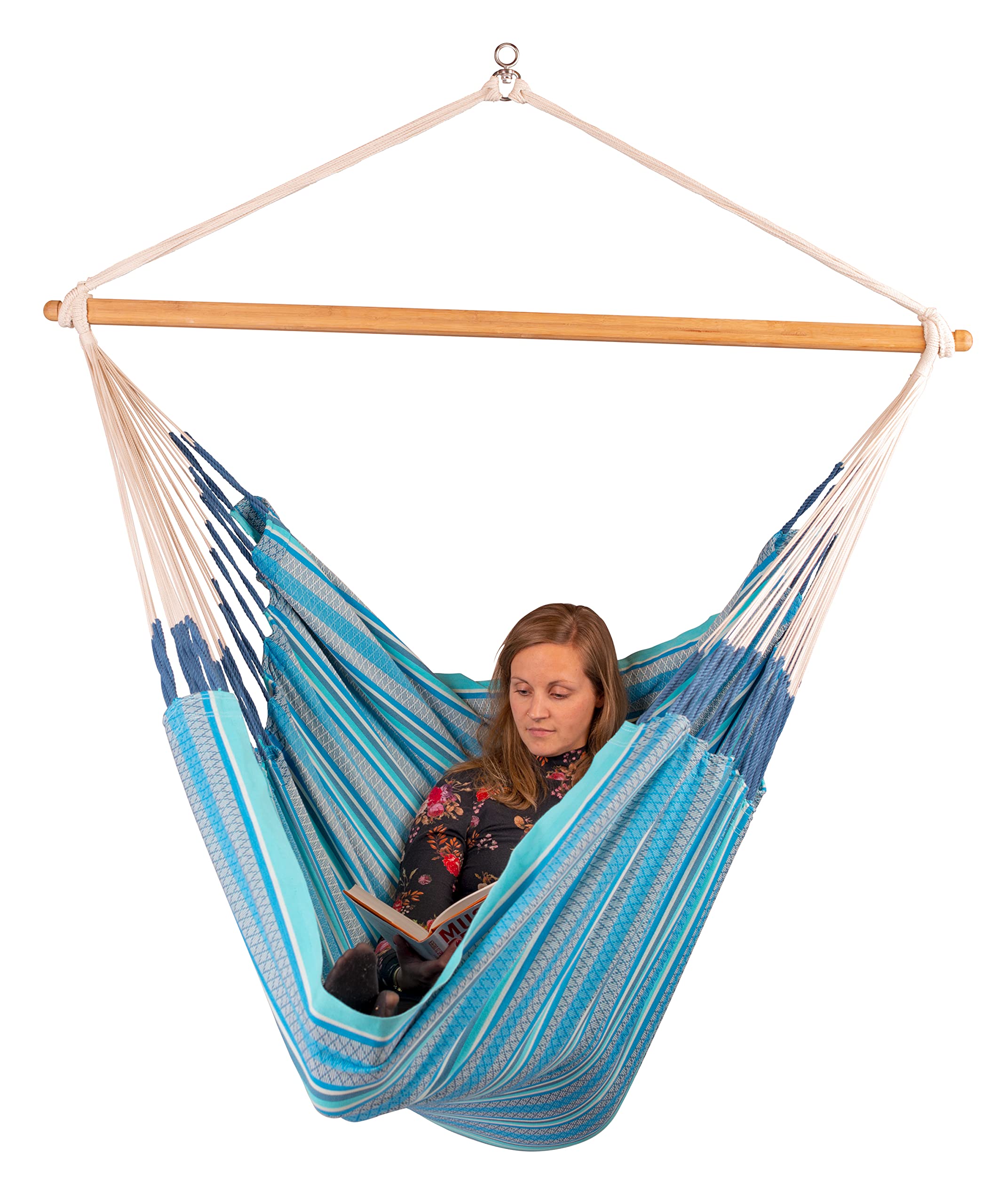 La Siesta® Habana - Chaise-Hamac Bio en Coton Kingsize, Rotation à 360°, Design Courbé, Fabrication Colombienne - Azure, Kingsize