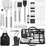 Kaluns Grilling Accessories, Dad Gifts for Christmas Grilling Gifts, Heavy Duty Stainless Steel Grill Set BBQ Grill Accessories for Outdoor Grill with Meat Thermometer, Case and Apron