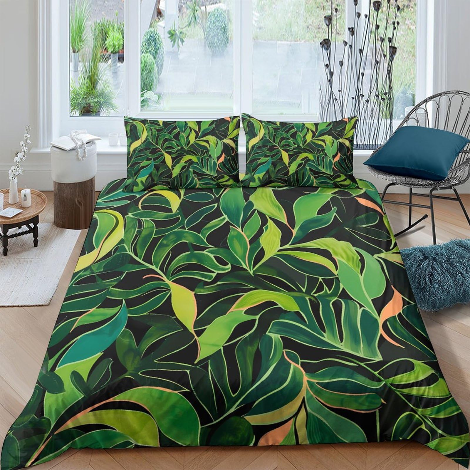 Ctjqhvkz Style-8 3D Printed Tropical Leaf Fitted Sheet Microfiber Soft Breathable Jungle Mattress Cover Bedroom Guest Room Decor Single（135X200cm）