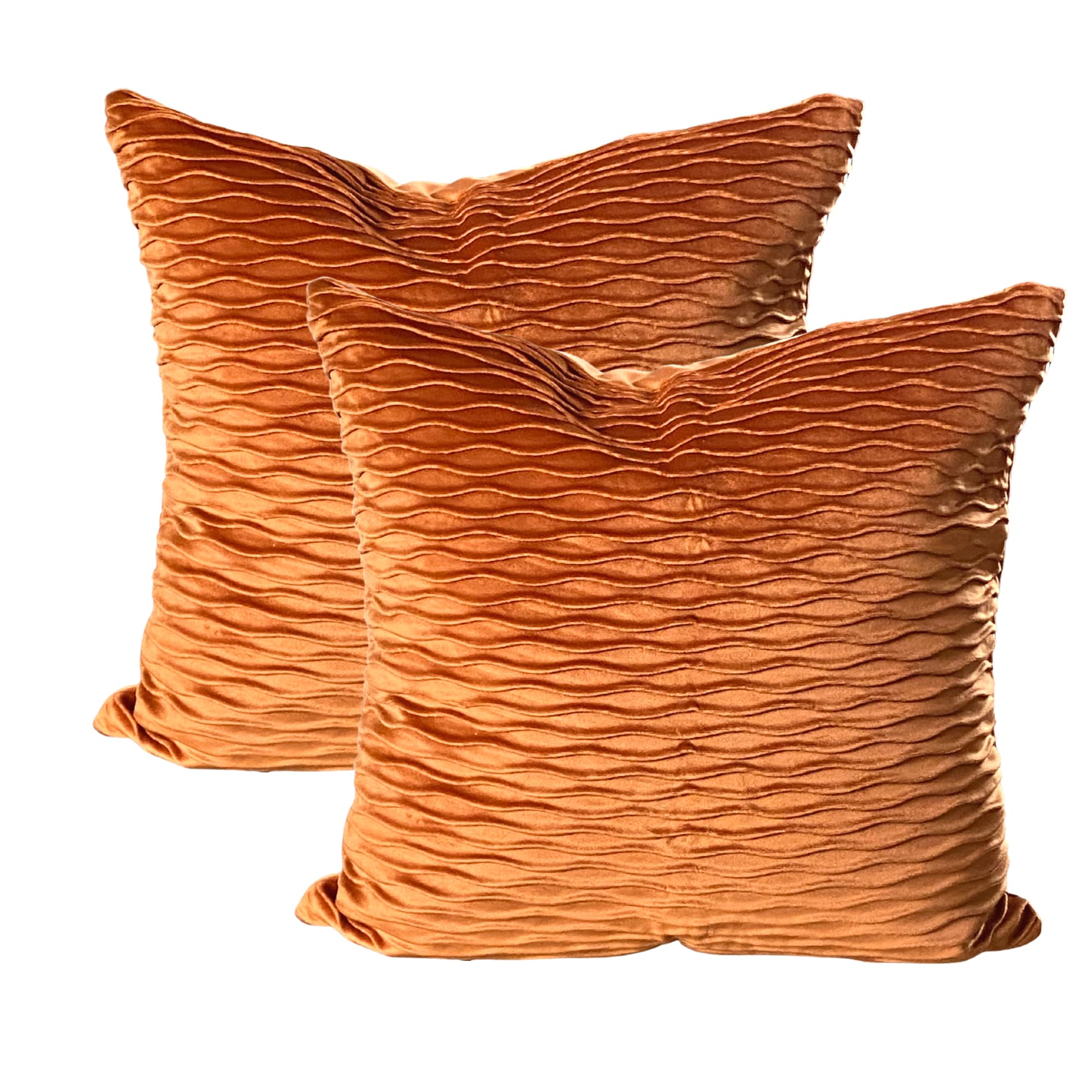 RKAAS HOME Pack of 2 Super Soft Decorative Luxurious Dutch Velvet Square Cushion Covers for Living Room Sofa Couch Bed 45cm x 45cm 18x18 Inches (Pack of 2 - Wave Burnt Orange) — image 1