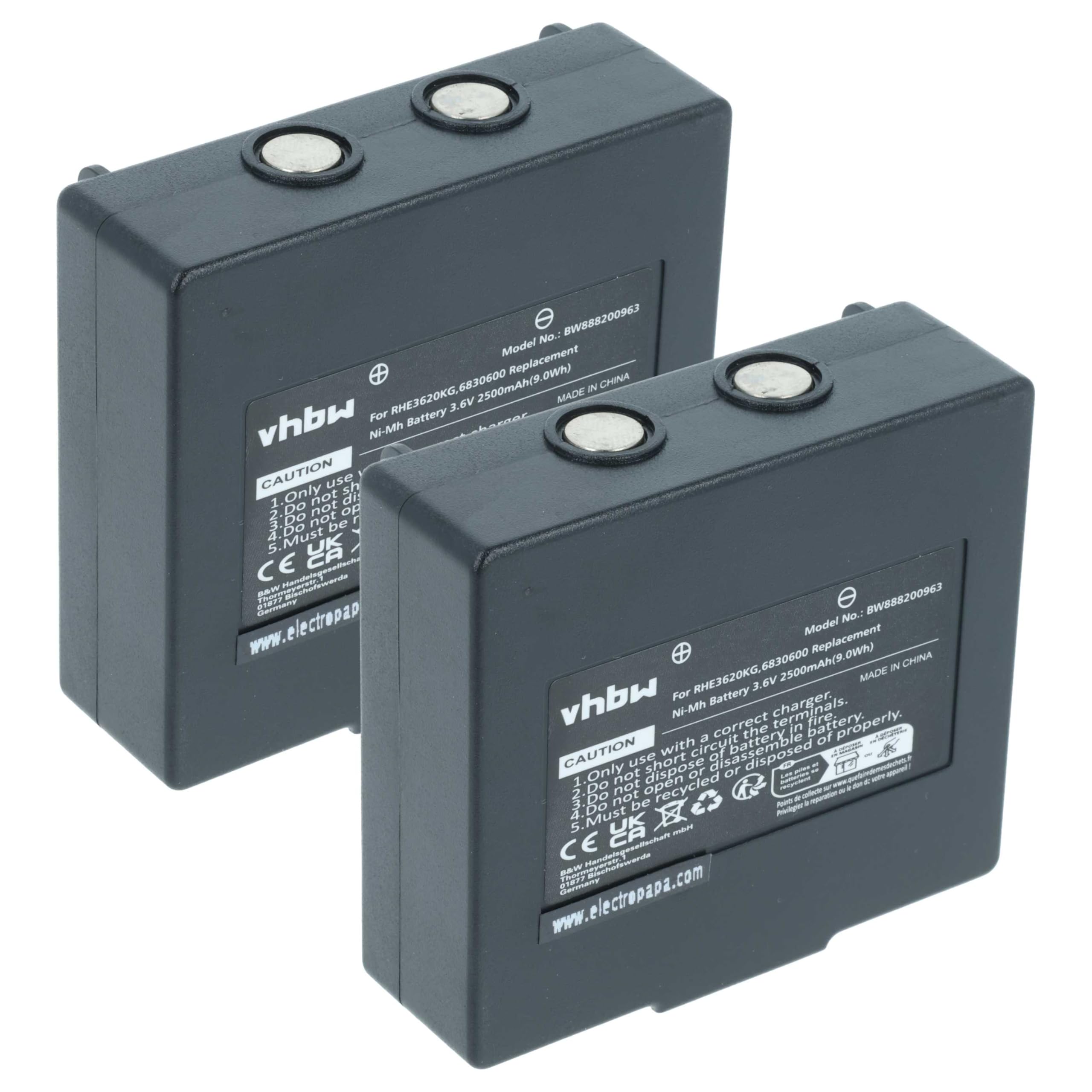 vhbw 2X batería reemplaza Hetronic 900, 68300940, 68300900, HE900 para Mando a Distancia Industrial (2500 mAh, 3,6 V, NiMH) - Negro