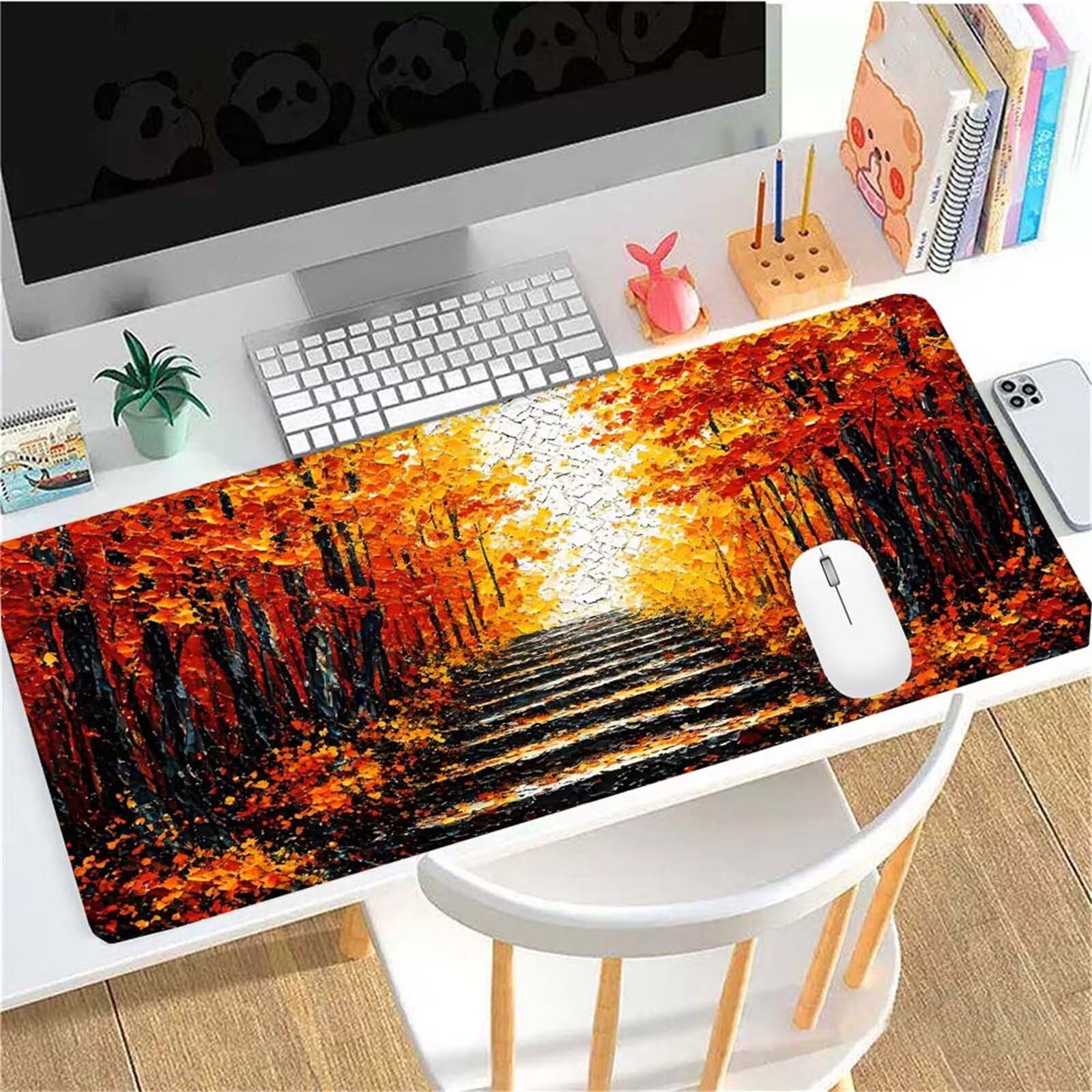 Alfombrilla Ratón Atardecer Bosque Alfombrilla Ratón XXL 1400x600x3mm Mouse Pad Resiste Salpicaduras, Extendida de Gran Tamaño con Bordes Cosidos, Mejora la Precisión y la Velocidad, Duradera y-329