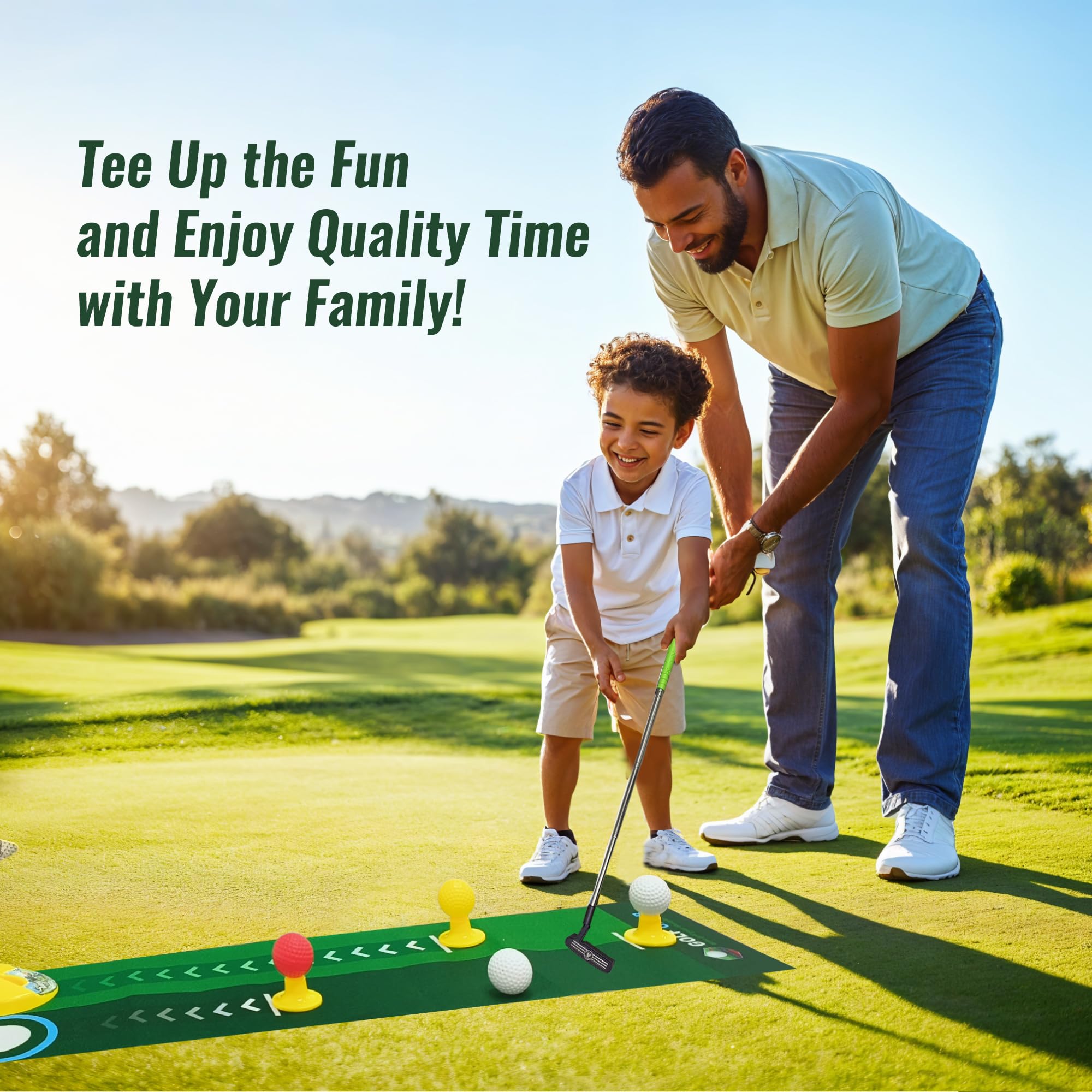 Toddler Golf Clubs Set - Kids Retractable Indoor Outdoor Game Play Toys for 3 4 5 6 7 8 Years Old Boys Girls - Realistic Yard Toy Kit with Adjustable Golf Club Putting Mat Cornhole Board Scoreboard - Image 3