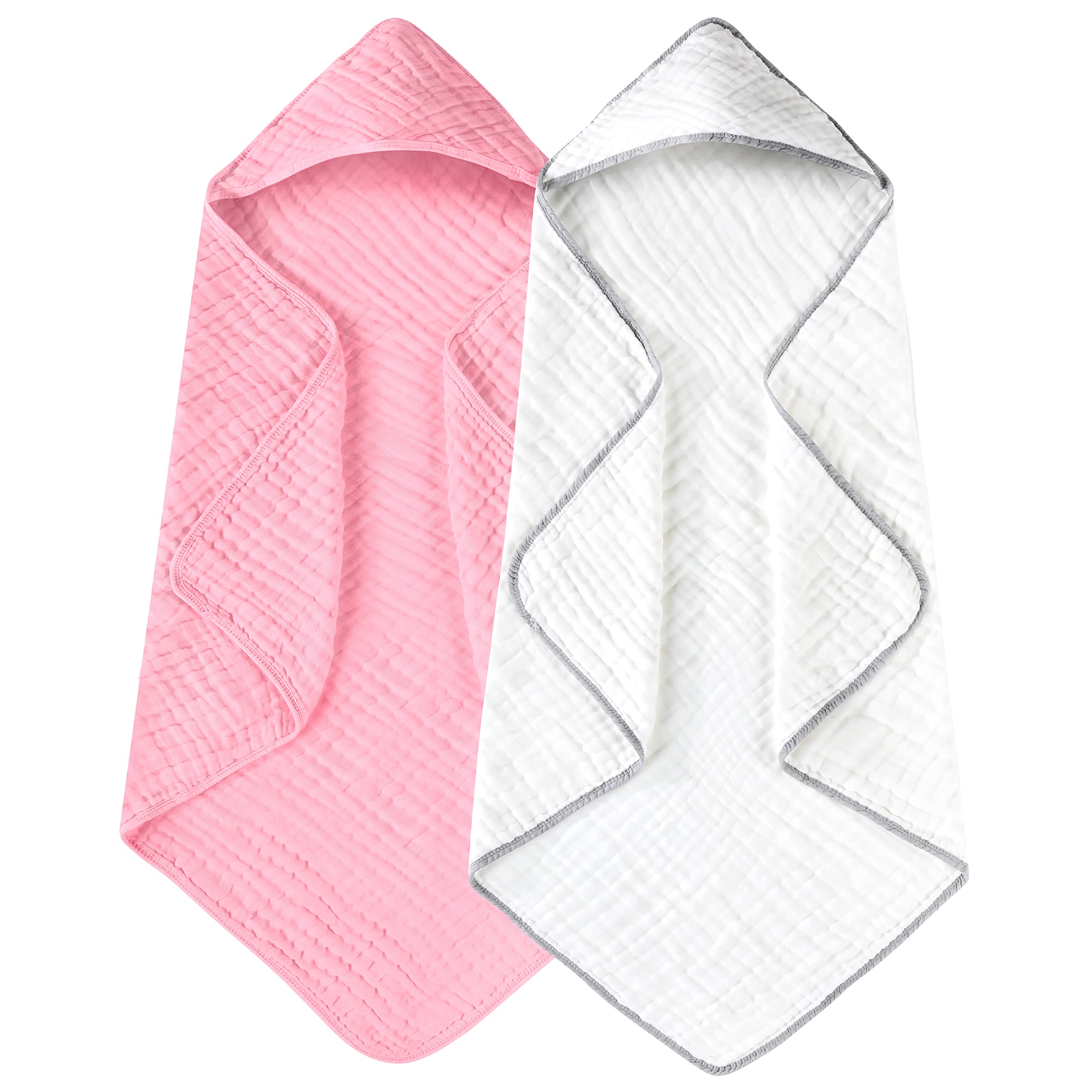 Hooded Baby Towels for Newborn 2 Pack 100% Muslin Cotton Baby Bath Towel with Hood for Babies, Infant, Toddler and Kids, Large 32x32Inch, Soft and Absorbent Newborn Essential