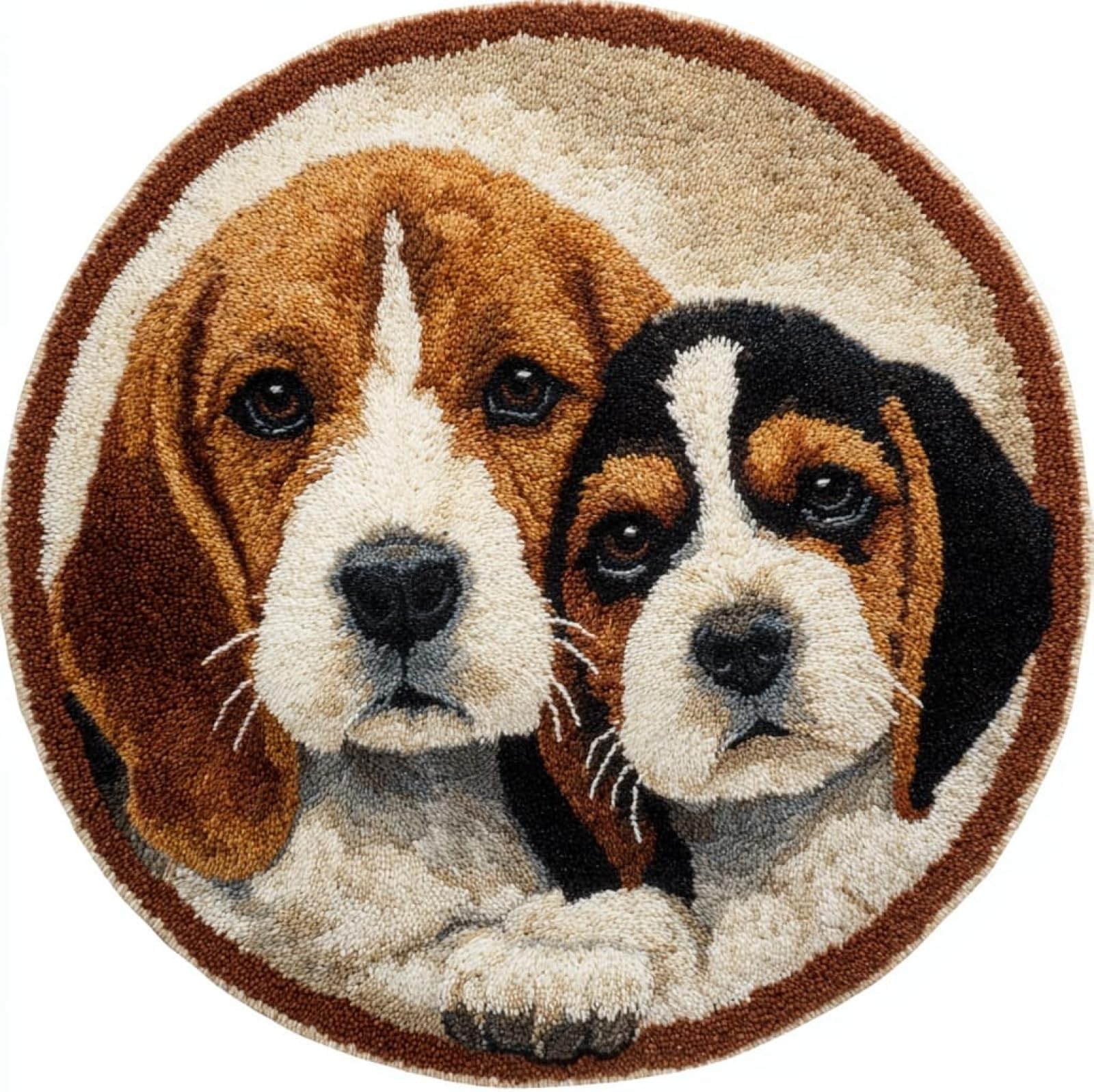 WallustrioaW Beginner Small Size Latch Hook Kits,Beagle Mother and Son,Yarn Rug Kits Making,Mat,Craft Kits with Printed Canvas for Starter Kids Adult,50x50cm