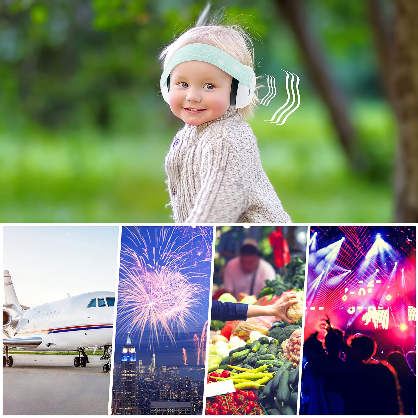 Baby Ear Defenders e protezioni, protezioni per le orecchie dei bambini con morbido cuscino regolabile paraorecchie a cancellazione di rumore per bambini compresa tra 3 mesi e 2 anni 25dB NNR