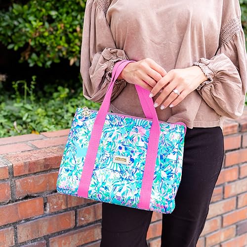 Miniatura 5 de Lilly Pulitzer Bonita bolsa de almuerzo para mujer, bolsa de mano aislada de gran capacidad, mini hielera azul con bolsillo de almacenamiento y