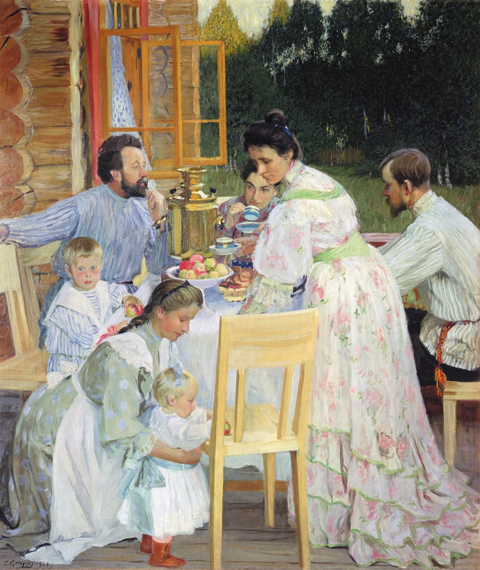 ARTXLXXBN Famous Painting Canvas Artwork Graffiti Print on the Terrace by Boris Mikhailovich Kustodiev Portrait Canvas Image for Home Decor 60x90cm