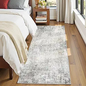 Washable Area Rugs 2'x6' Non-Slip Modern Abstract Soft for Living Room Entryway Bedroom Nursery, Print Pattern, Gray White Grey