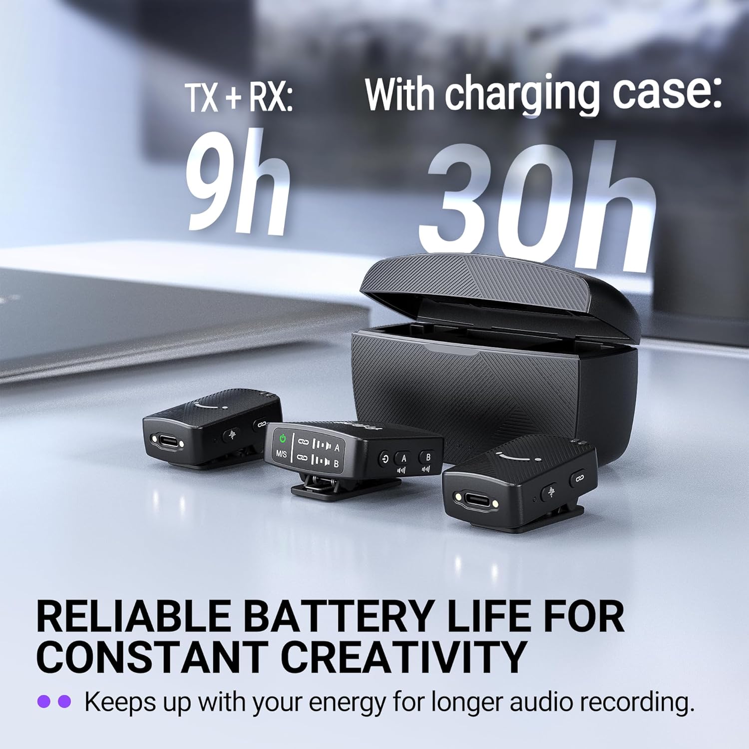 FIFINE Wireless Lavalier Microphone for iPhone/Android/Camera, 2 Pack Cordless Lapel Mic System for Vlog Recording Video YouTube/TikTok Interview, Condenser Clip-On Microphone with Charging Case-M9 - Image 5