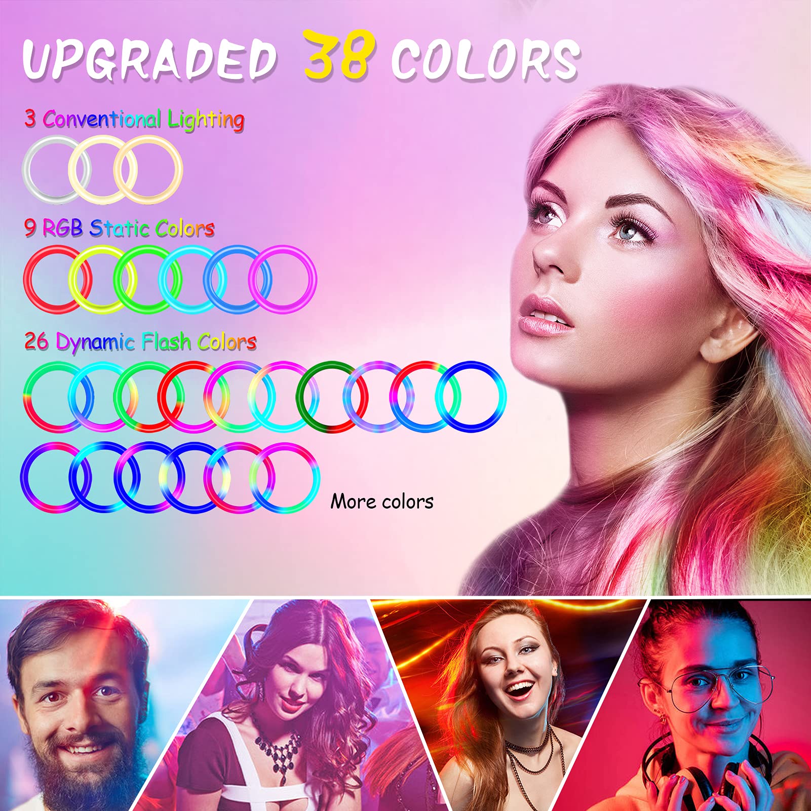 Weilisi 12.6'' Ring Light with Stand 72'' Tall & 3 Phone Holders,38 Color Modes Selfie Ring Light with Tripod Stand,LED Ring Light for iPhone/Android,Big Ring Light for Camera,YouTube,Makeup