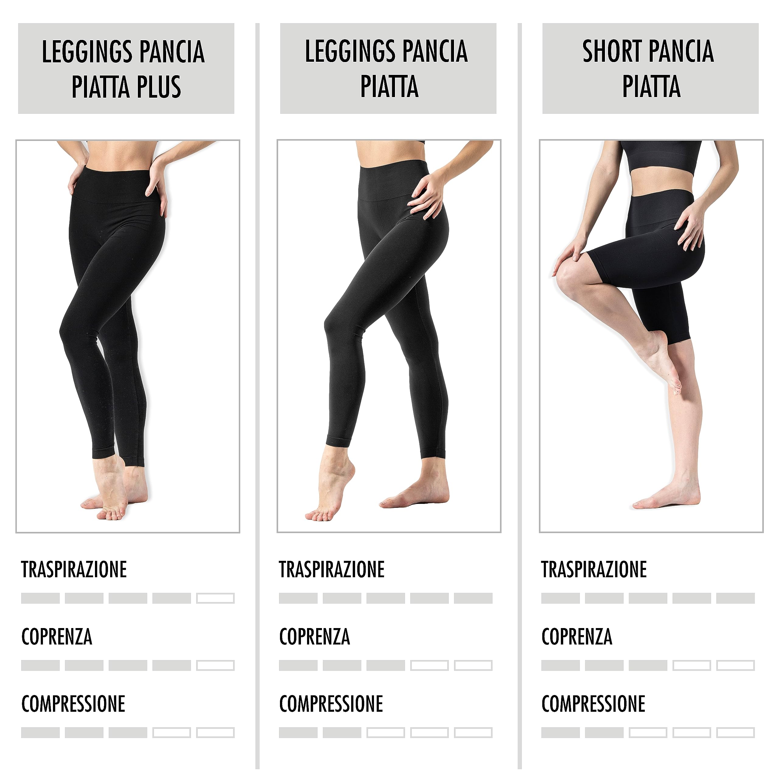 Risalti Leggings Donna Pancia Piatta Plus Coprente - Leggins a Vita Alta Contenitiva Elasticizzati in Microfibra, Leggins Sportivi Donna Opaco Senza Cuciture - Made in Italy