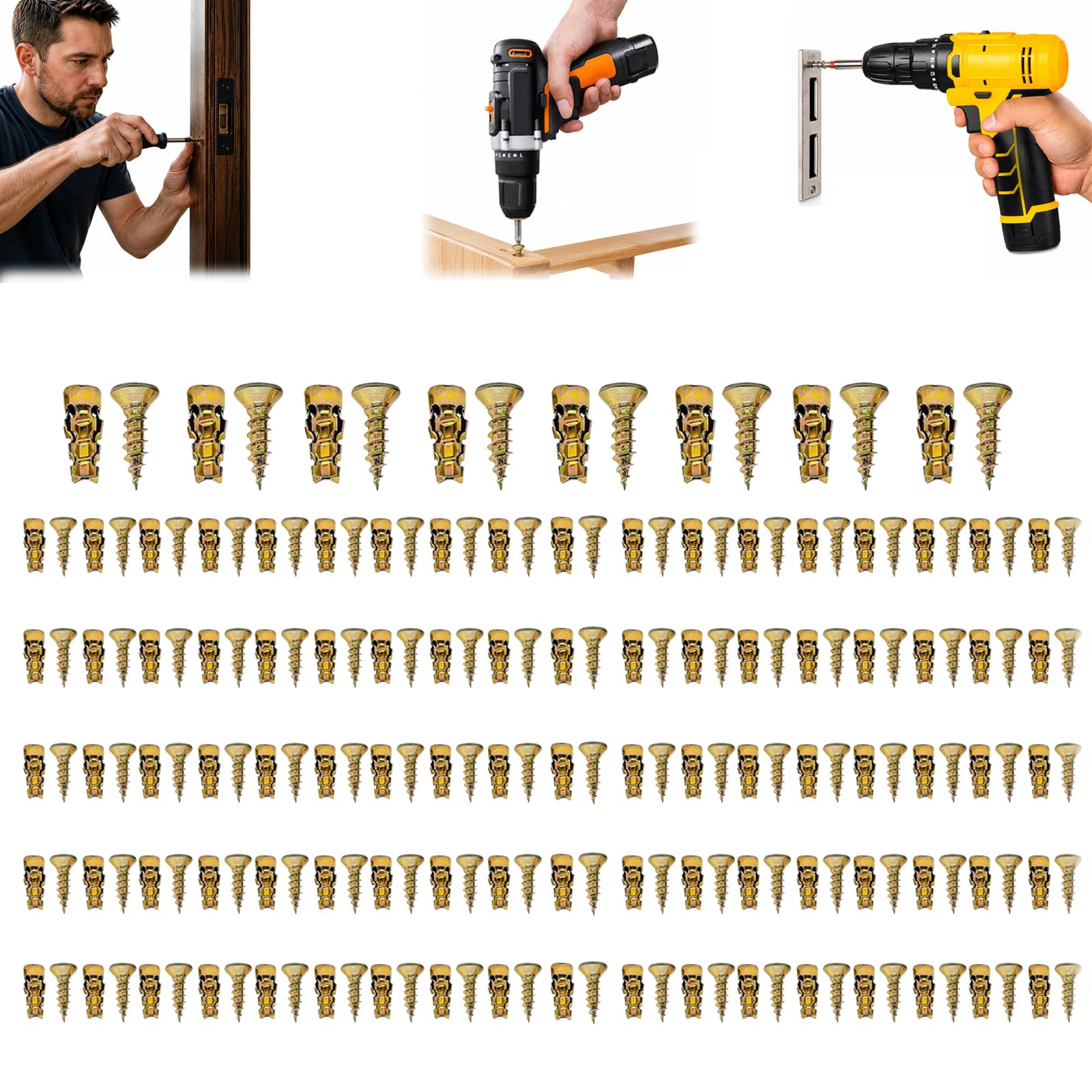 100PCS 6×14mm Short Expansion Screw Set, Door Hinge Thread Repair Screws, Self Drilling Serrated Iron Expansion Screw, Heavy Duty Anchors and Screws for Stripped Thread Repair