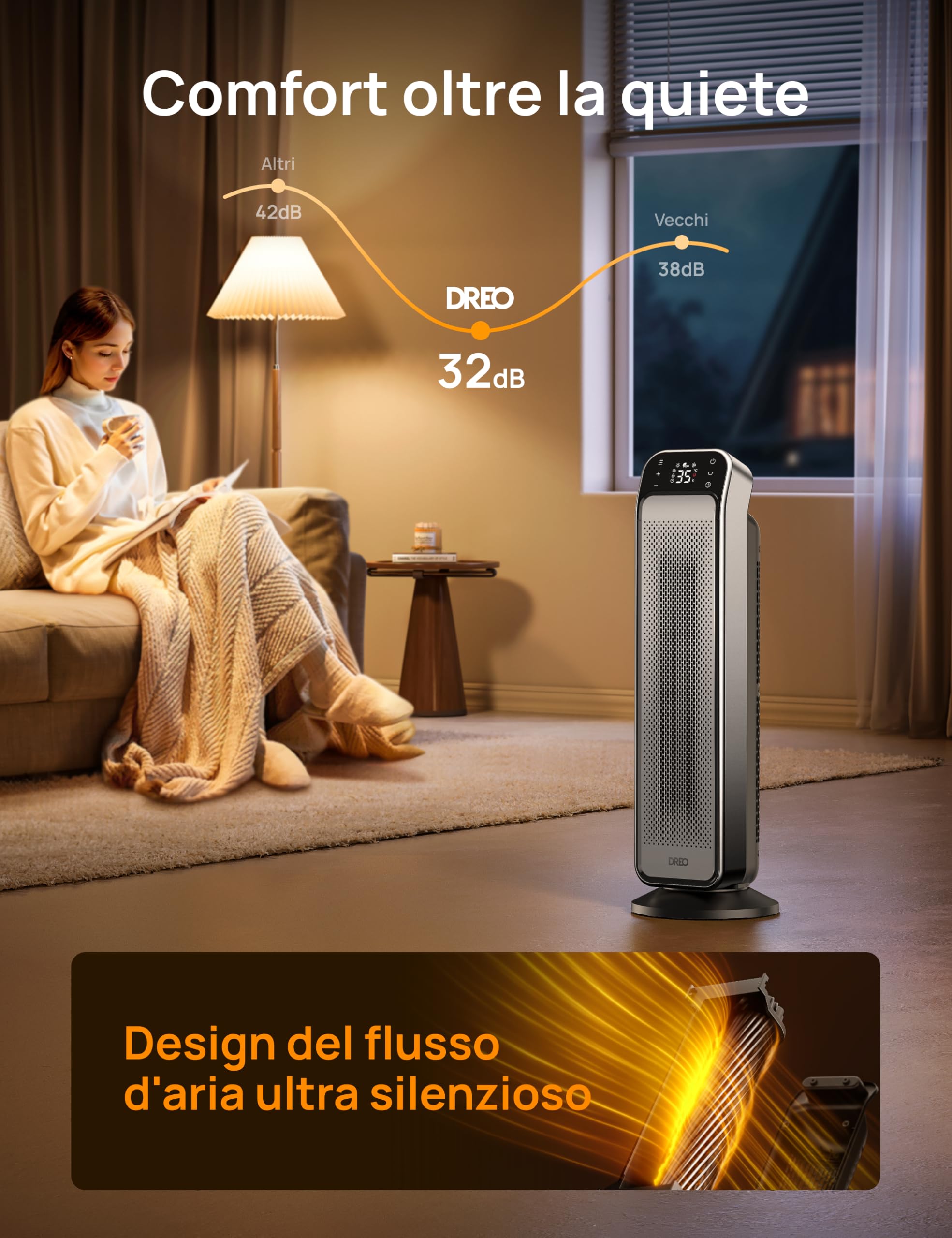 Dreo Riscaldatore per interni, riscaldatore portatile telecomando e termostato, 3 modalità, protezione da surriscaldamento e ribaltamento, riscaldatori elettrici per uso interno in grandi stanze