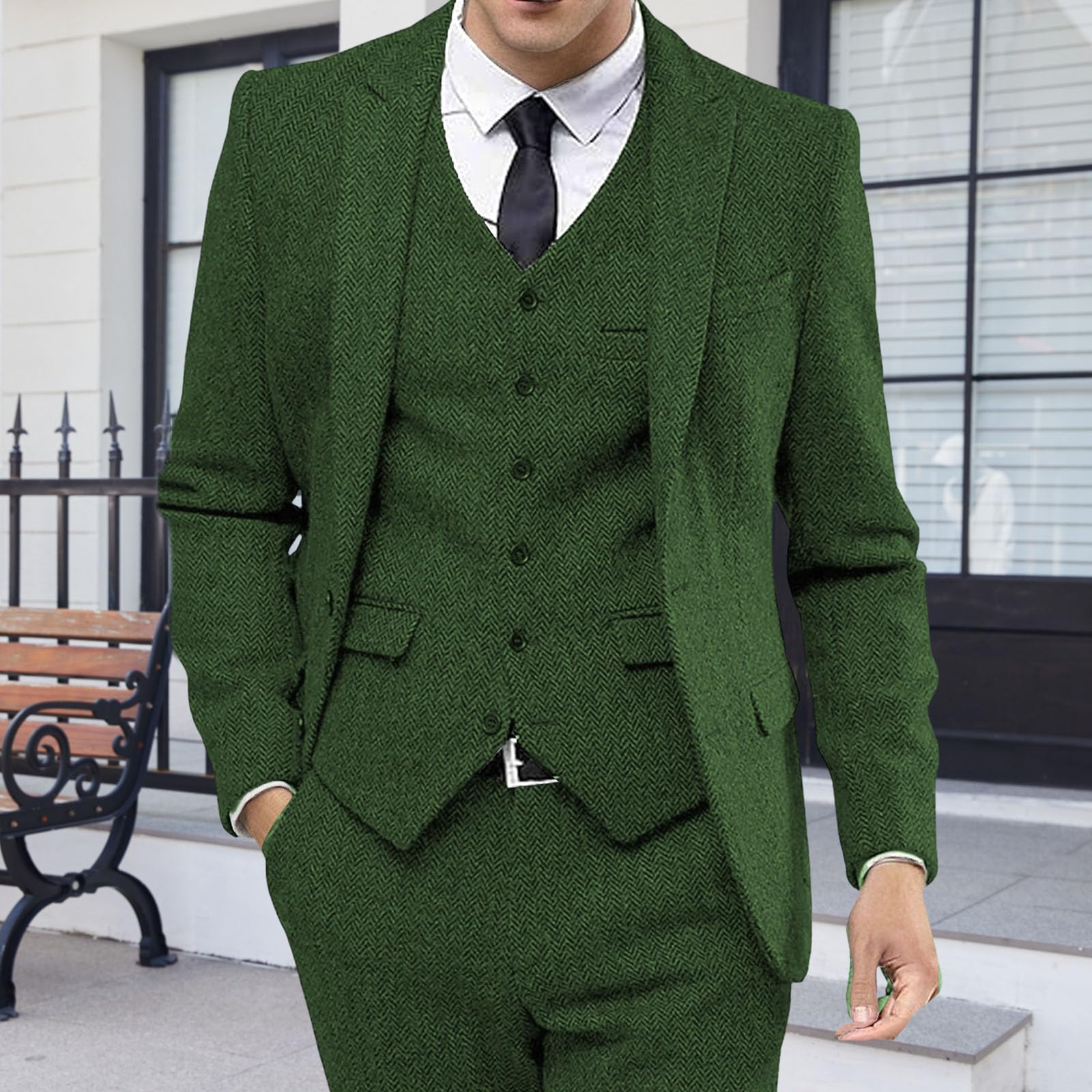 Abito da Uomo in Tweed retrò, Smoking da Sposa, Abito Ballo, 3 Pezzi, Giacca, Gilet e Pantaloni