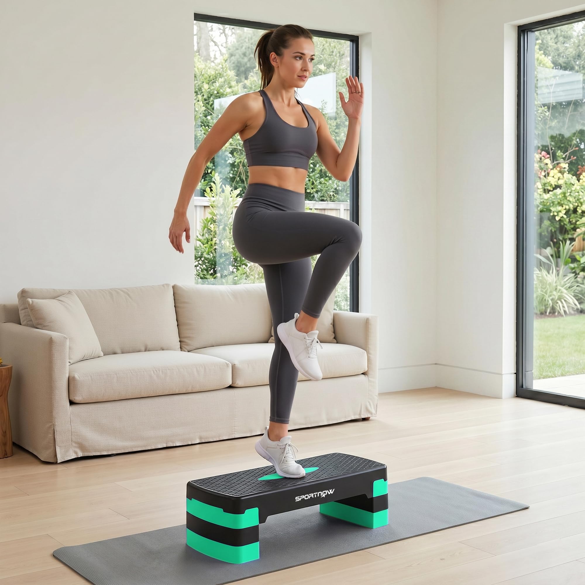 SPORTNOW Stepper Aerobico Regolabile, Step Palestra Altezza 10/15/20cm, Fitness Casa Cardio e Forza, Verde