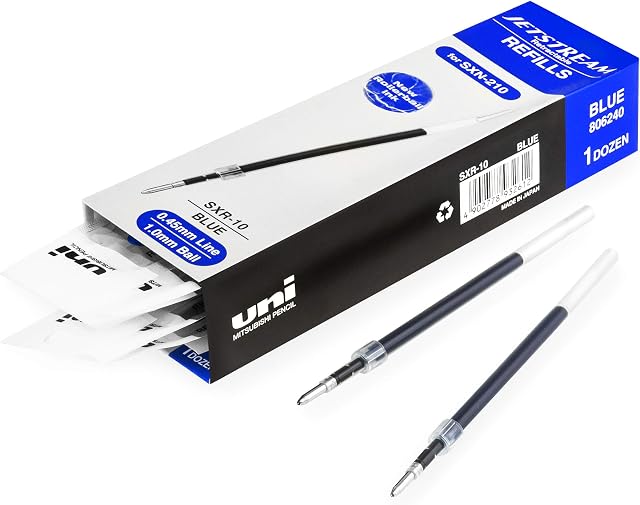 uni-ball Jetstream SXN-210 Retractable Pen Refills - 1.0mm Nib - Gel Ink - Blue Ink - Pack of 12