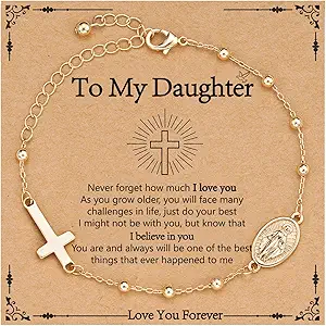 Catholic Virgin Mary Cross Bracelet Gifts for Girls Teens Women, Rosary Beads Charm Link Chain Bracelet Christmas Christian Religious Jewelry Gifts