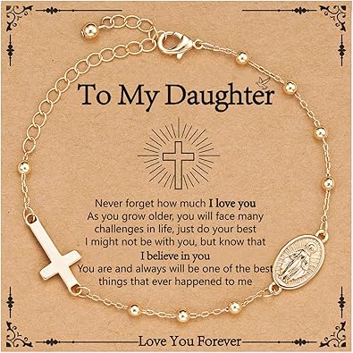 Catholic Virgin Mary Cross Bracelet Gifts for Girls Teens Women, Rosary Beads Charm Link Chain Bracelet Christmas Christian Religious Jewelry Gifts