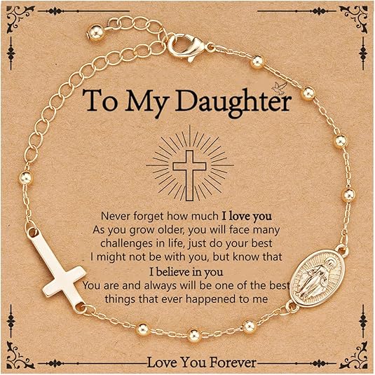 Catholic Virgin Mary Cross Bracelet Gifts for Girls Teens Women, Rosary Beads Charm Link Chain Bracelet Christmas Christian Religious Jewelry Gifts