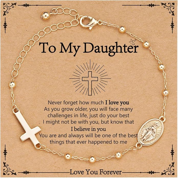 Catholic Virgin Mary Cross Bracelet Gifts for Girls Teens Women, Rosary Beads Charm Link Chain Bracelet Christmas Christian Religious Jewelry Gifts