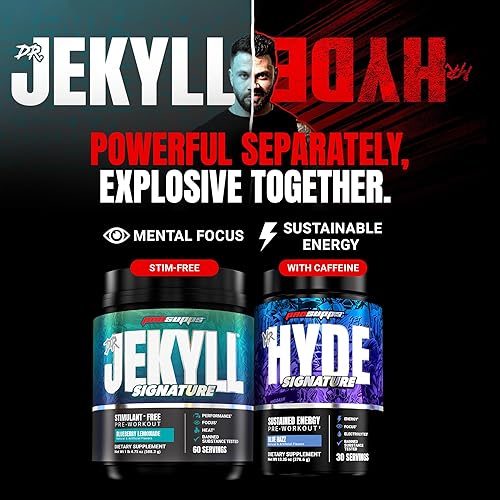 Vista 10 de PROSUPPS Dr. Jekyll Signature - Polvo de preentrenamiento con creatina, sin estimulaciones, apoya la concentración y la resistencia, suplementos