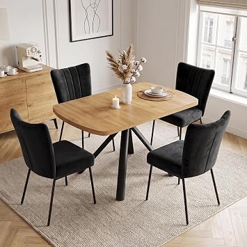 JIEXI Extendable Dining Table Set with 4 Velvet Chairs, 120-160 cm
