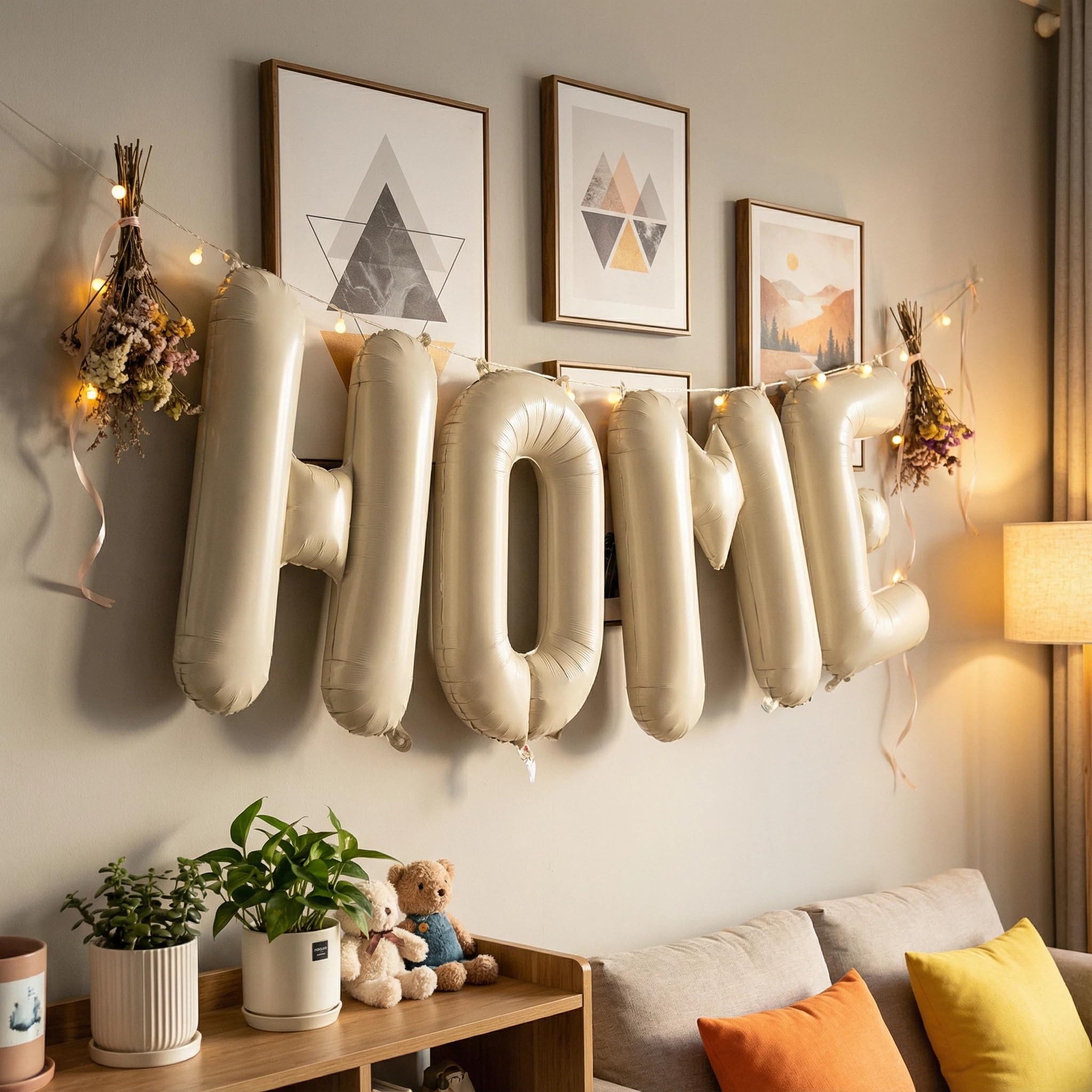 Beżowe balony domowe, 102 cm Welcome HOME kremowo-biały balon z literami do dekoracji parapetówki, duży biały foliowy balon z literami znak na słodki powrót do domu, balon baner na artykuły imprezowe