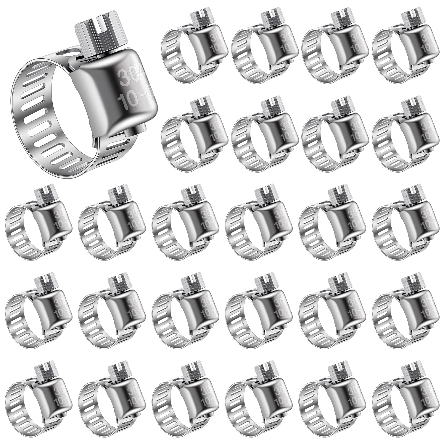 50 Pcs Stainless Steel Hose Clamps 3/8 Inch to 5/8 Inch (10-16mm) 304 Stainless Steel Worm Gear Metal Hose Clamps for Pipe, Intercooler, Plumbing, Tube and Fuel Line