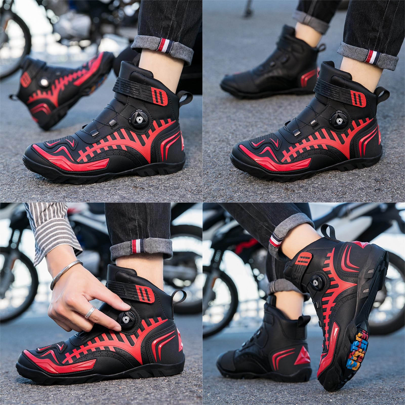 Chaussures De Moto (36-48) – Conception à Boucle Rotative, Baskets Antidérapantes/Confortables/Respirantes, Chaussures De Moto Décontractées Pour Hommes,red-42