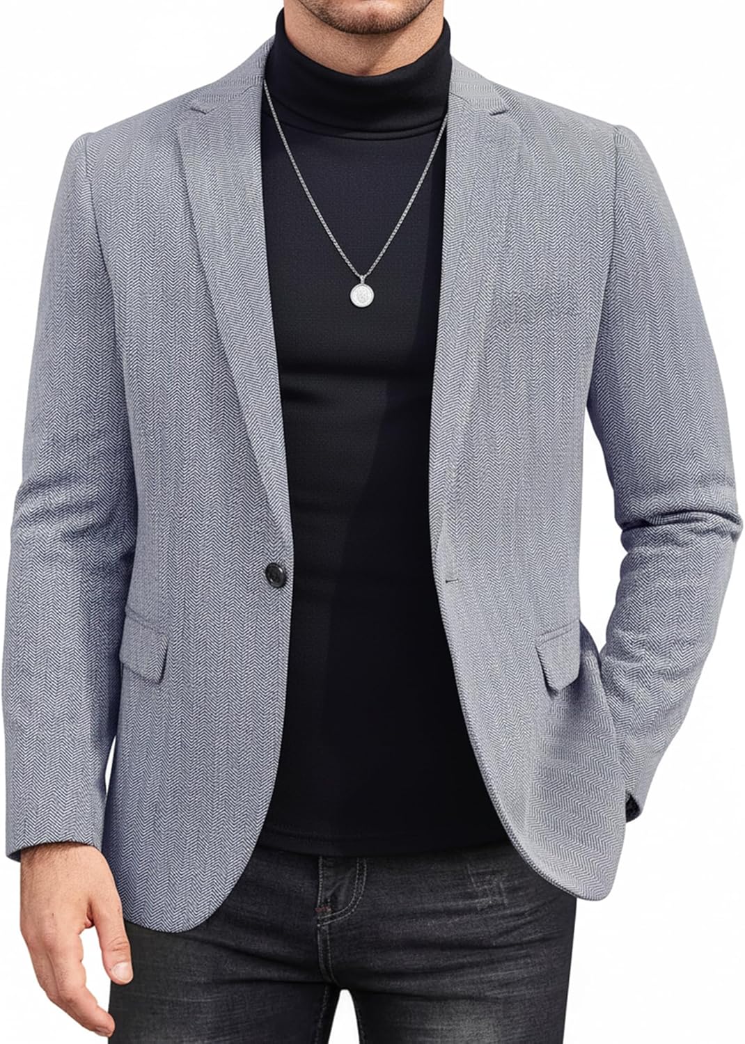 COOFANDY Men's Tweed Herringbone Blazer One Button Casual Sports Coats Slim Fit Suit Jackets Formal Dress Blazers