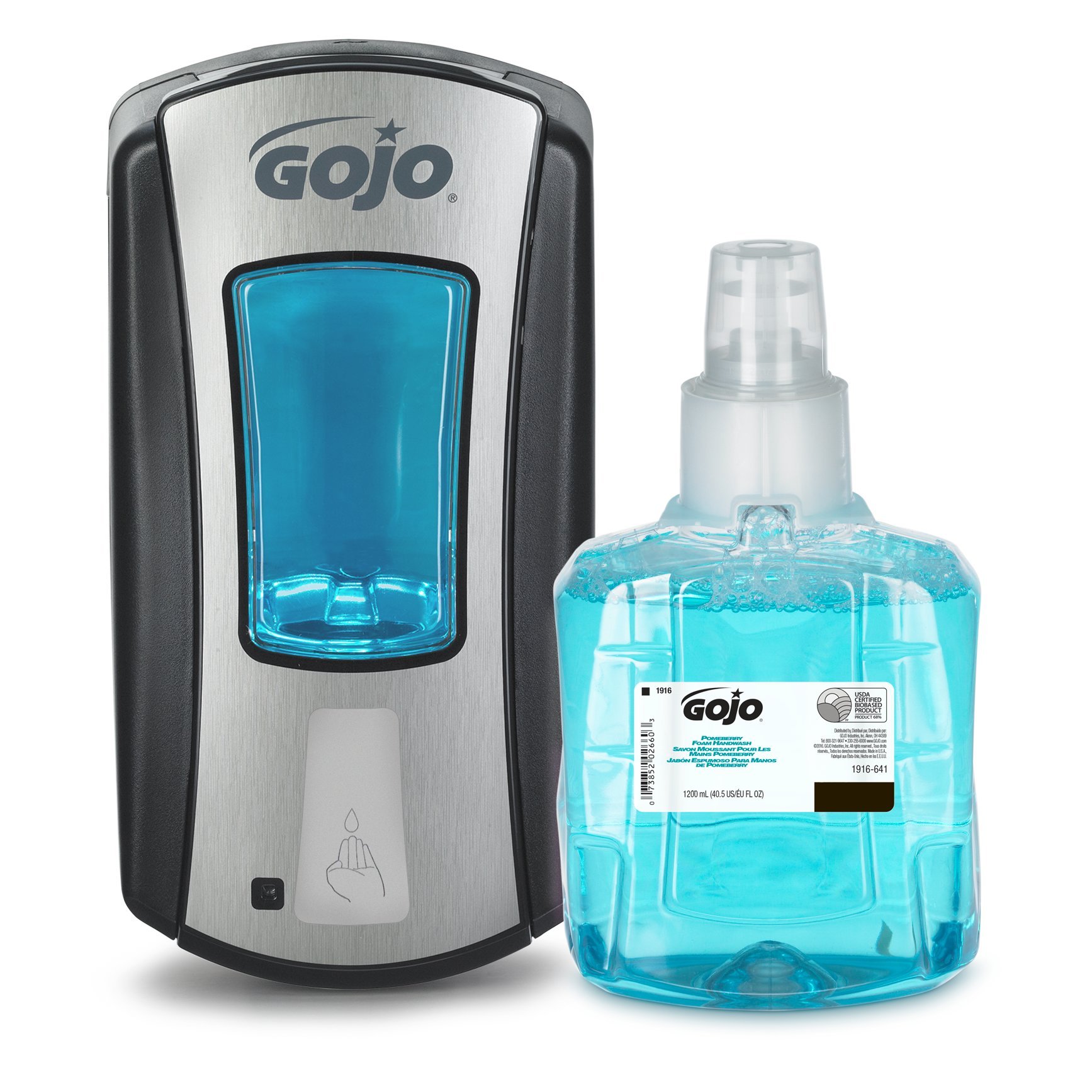 GojoSMART Dispenser with GOJO Pomeberry Hand Soap - Dash Replenishment Enabled DRS (Chrome and Black Starter Kit)