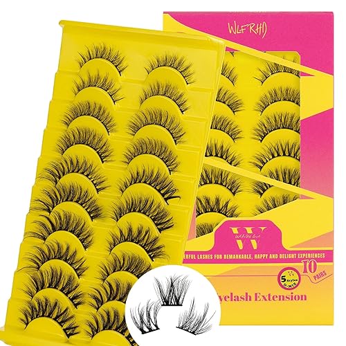 WLFRHD - Extensiones de pestañas rizadas en D, de 0.47 a 0.55 pulgadas de longitud, pestañas individuales, naturales, delgadas, reutilizables,