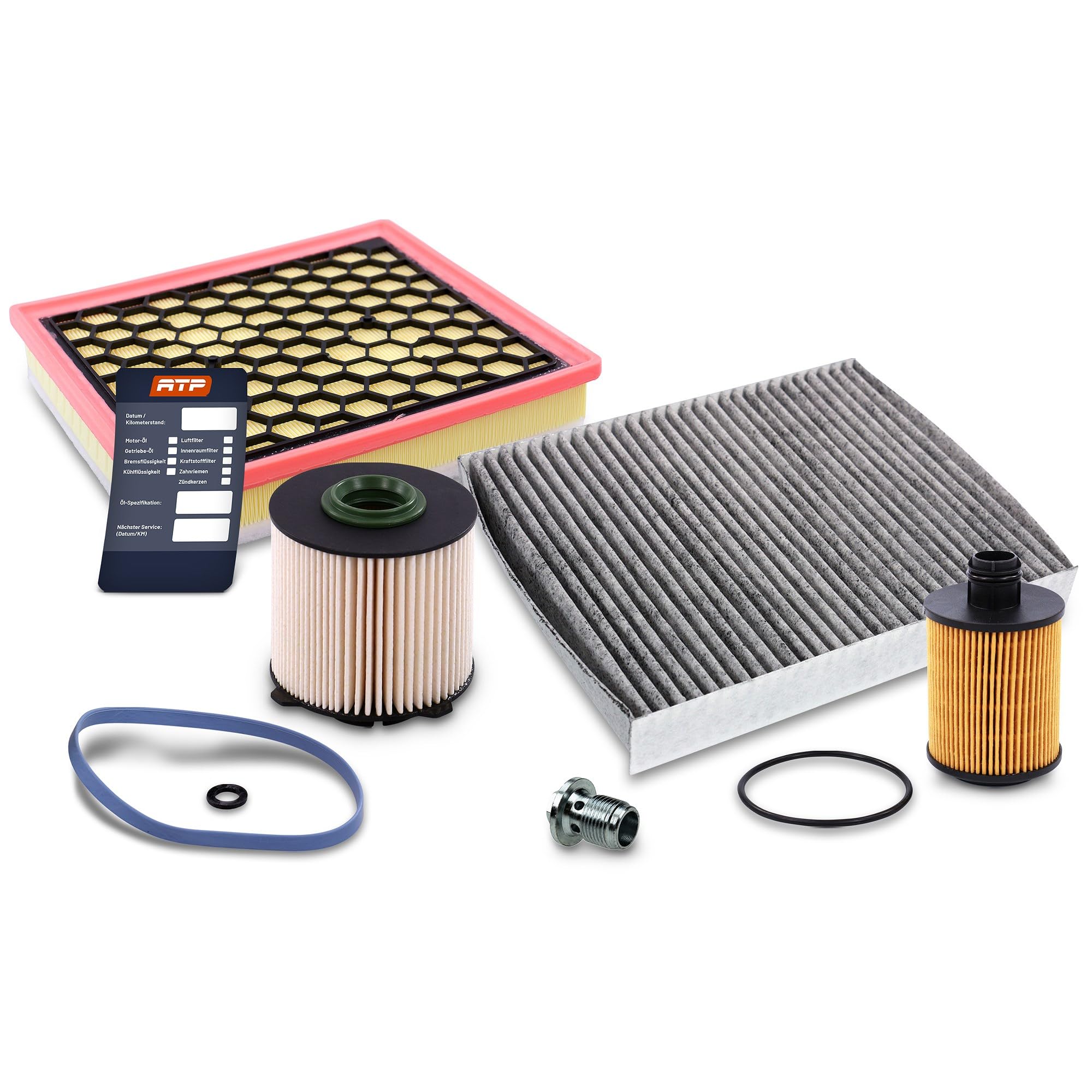 BESTPRICE Set di filtri di ispezione con 1x filtro olio, 1x filtro carburante, 1x filtro aria, 1x filtro aria abitacolo (carbone attivo), compatibile con OPEL INSIGNIA A (G09), SAAB 9-5 (YS3G)