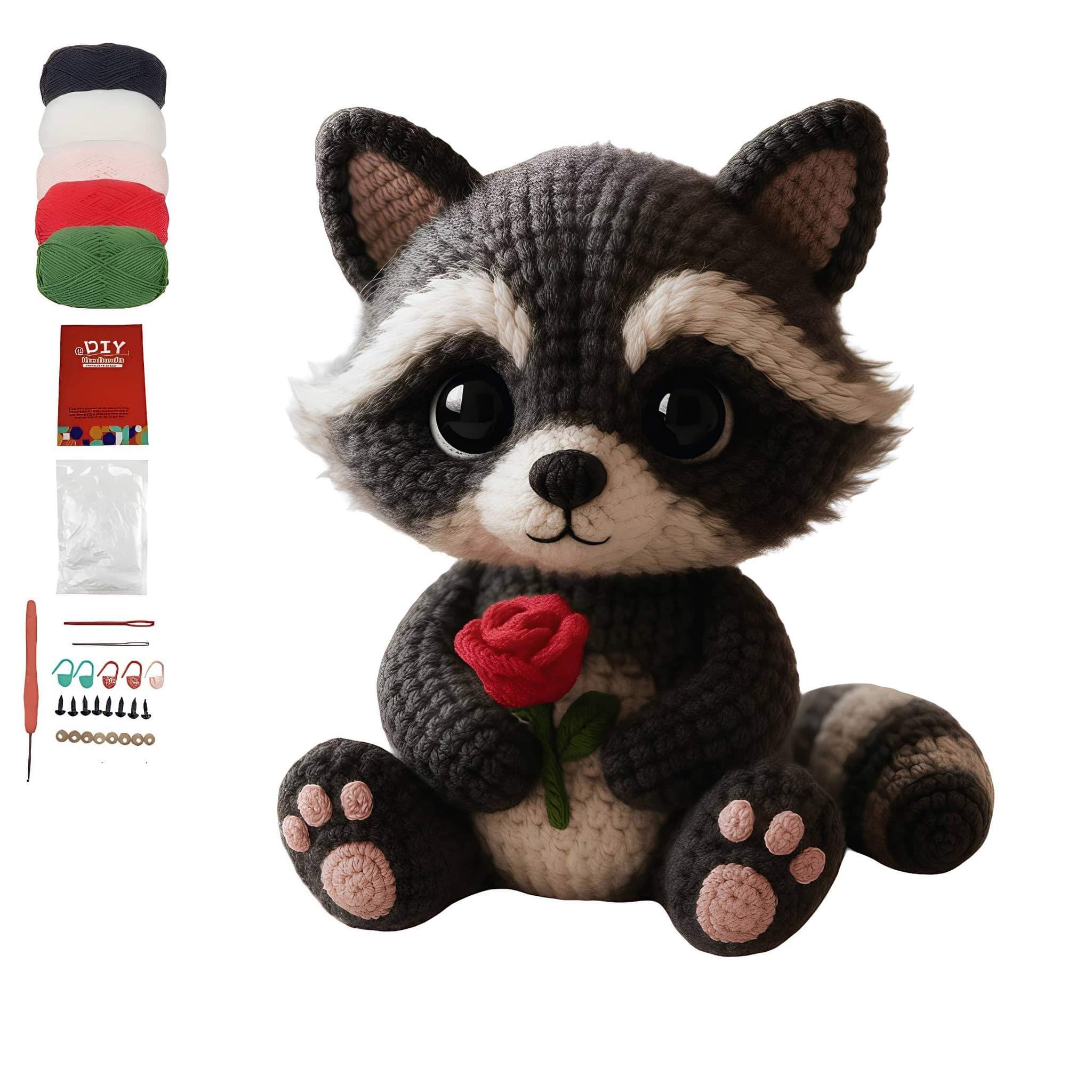 Morcolplus Raccoon Crochet Kit for Adults & Beginners, Amigurumi Raccoon Crochet Starter Kit with Step-by-Step Video Tutorials, DIY Yarn Craft Crochet Animal Kit, Cute Woodland Gift - 1