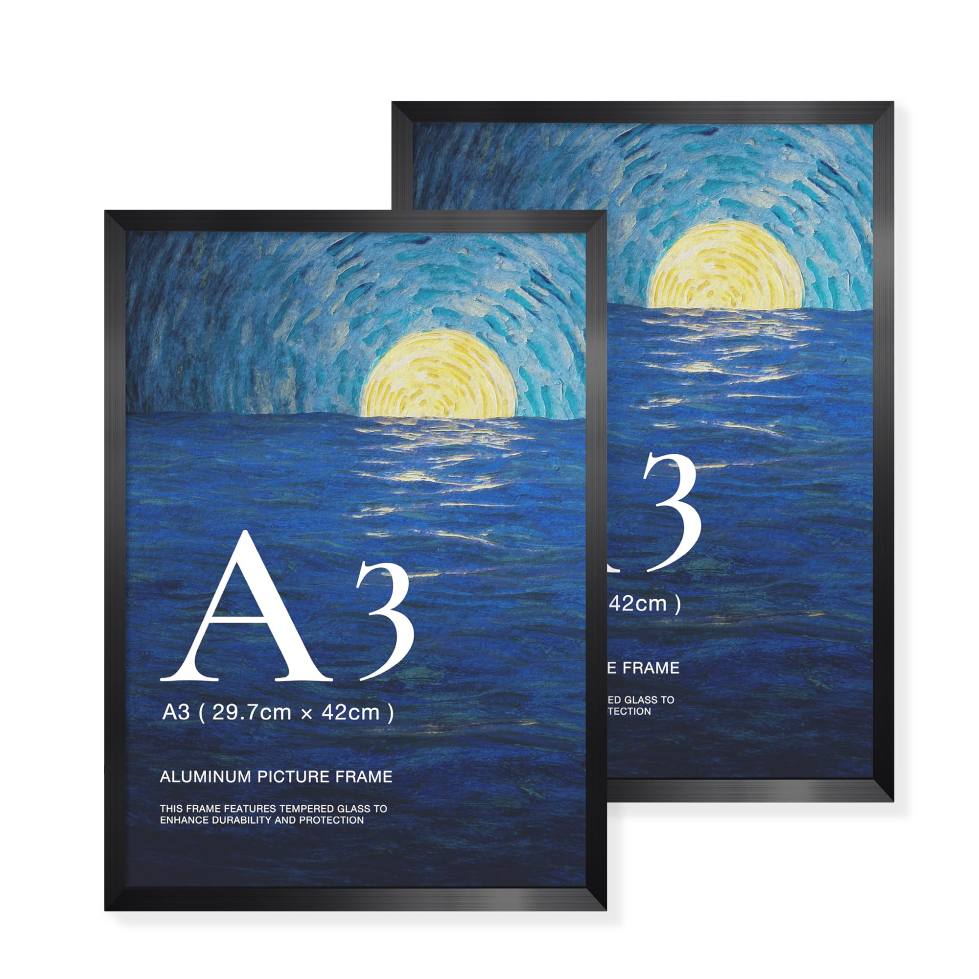 LIVINGTASTE A3 Picture Frame Brushed Black Aluminium, 2-Pack 29.7x42 cm Photo Frame with Plexiglass Front, for Posters, Certificates, Art Prints and Wall Display
